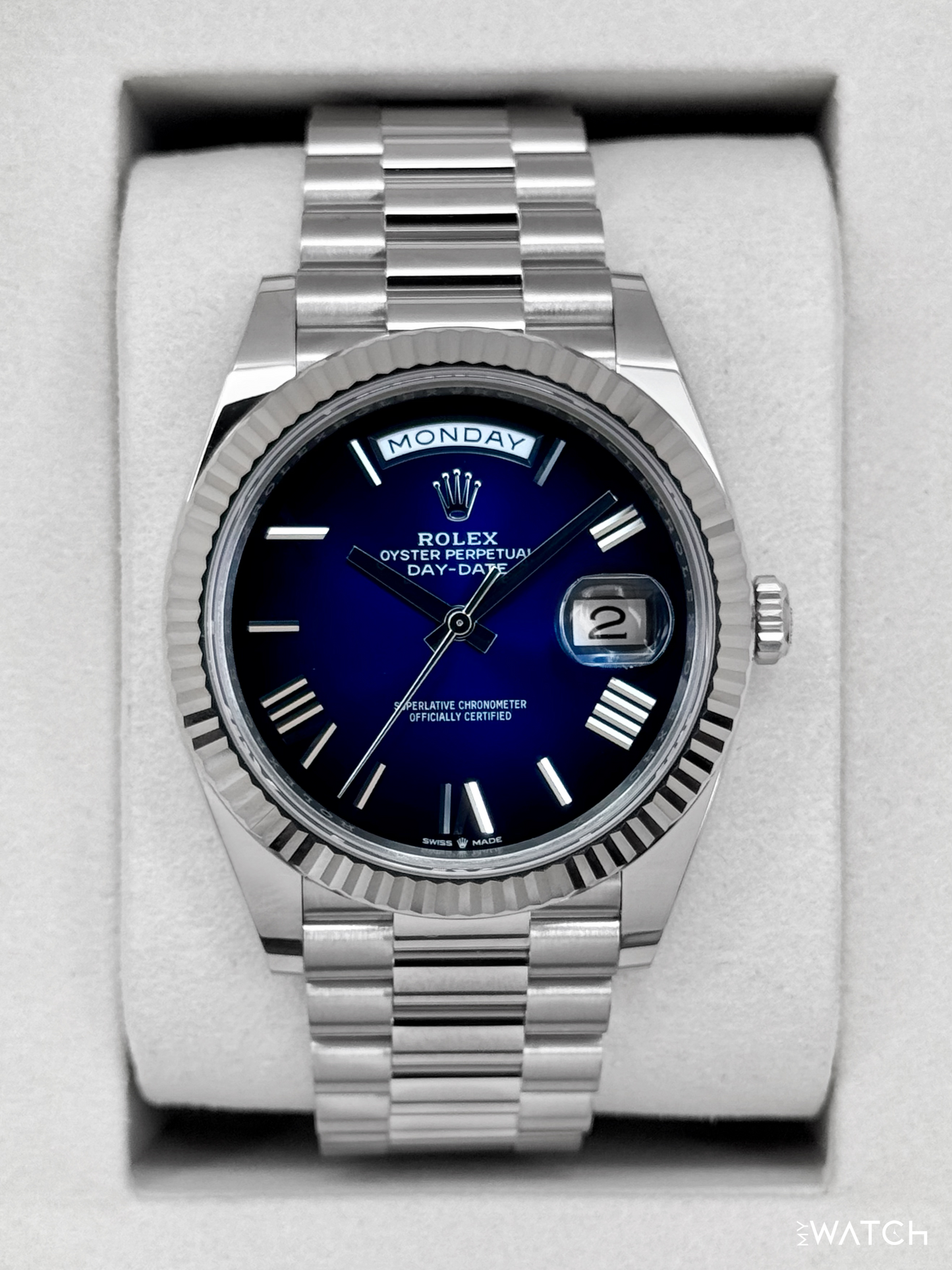 NEW 2025 Rolex Day-Date 40mm 228239 Presidential Blue Ombre Dial - MyWatchLLC
