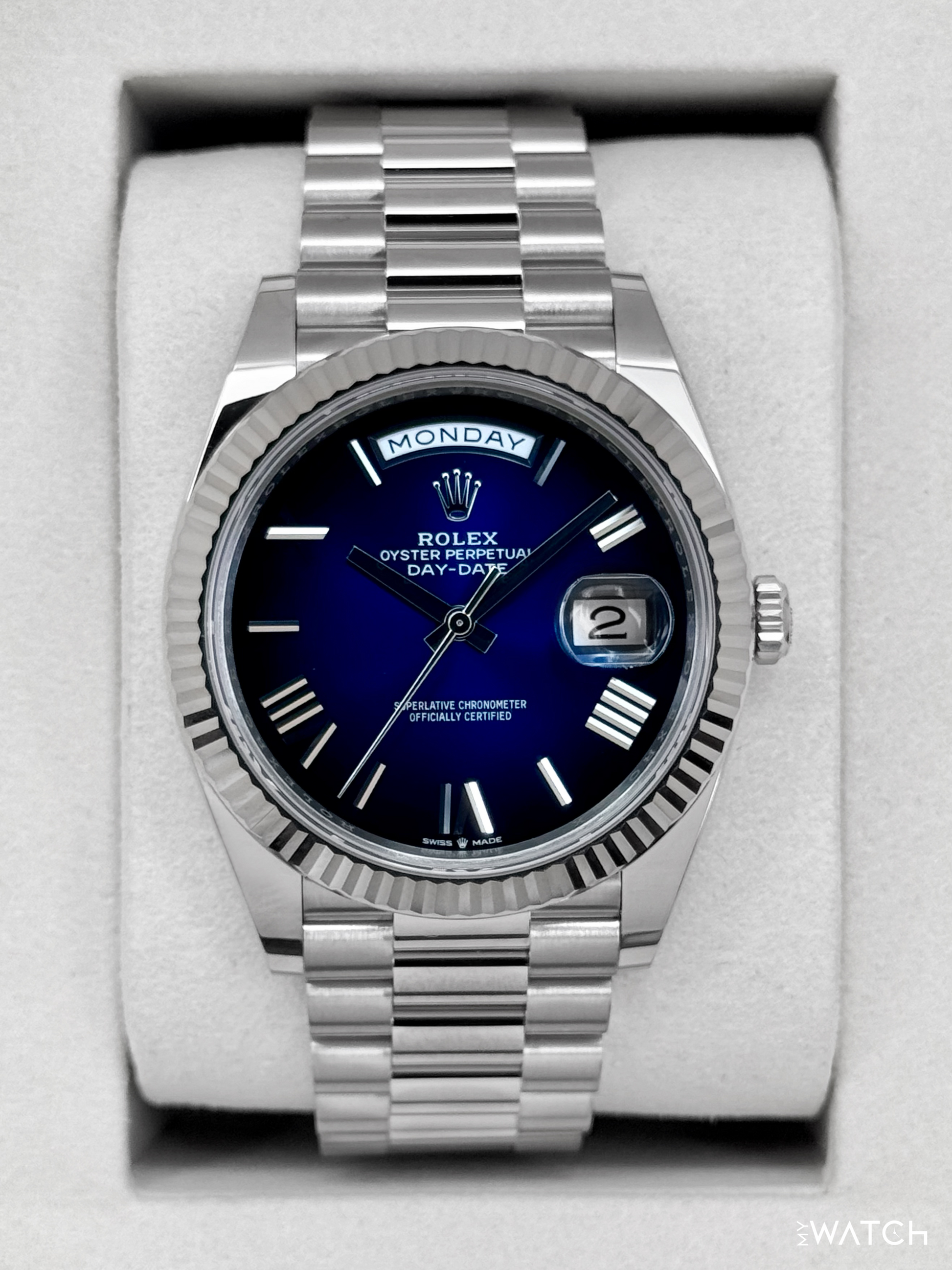 NEW 2025 Rolex Day-Date 40mm 228239 Presidential Blue Ombre Dial - MyWatchLLC