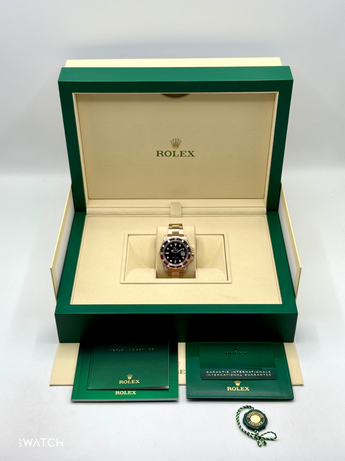 2021 Rolex GMT-Master II 40mm 126755SARU Rose Gold Sapphire and Ruby - MyWatchLLC