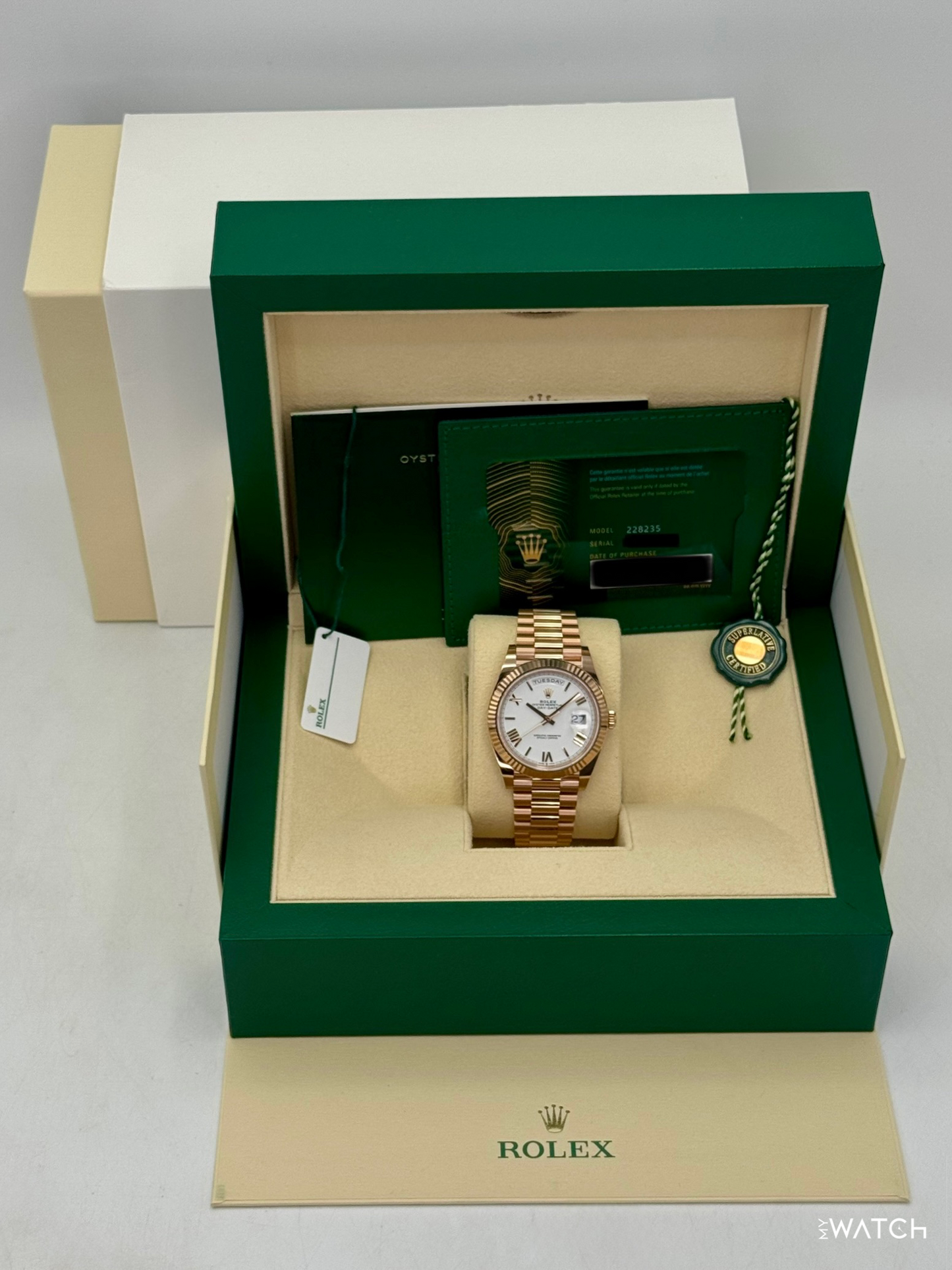 2024 Rolex Day-Date 228235 Presidential Rose Gold White Dial - MyWatchLLC