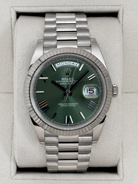 2025 Rolex Day-Date 40mm 228239 White Gold Olive Dial