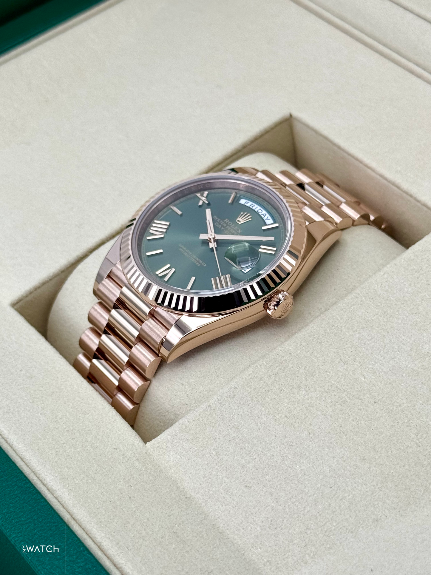 NEW 2025 Rolex Day-Date 40mm 228235 Presidential Rose Gold Olive Green Dial