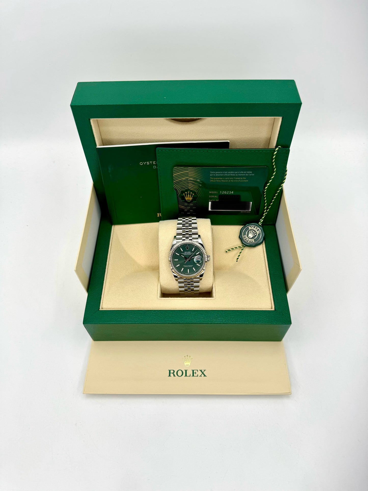NEW 2023 Rolex Datejust 36mm 126234 Stainless Steel Jubilee Green Dial - MyWatchLLC