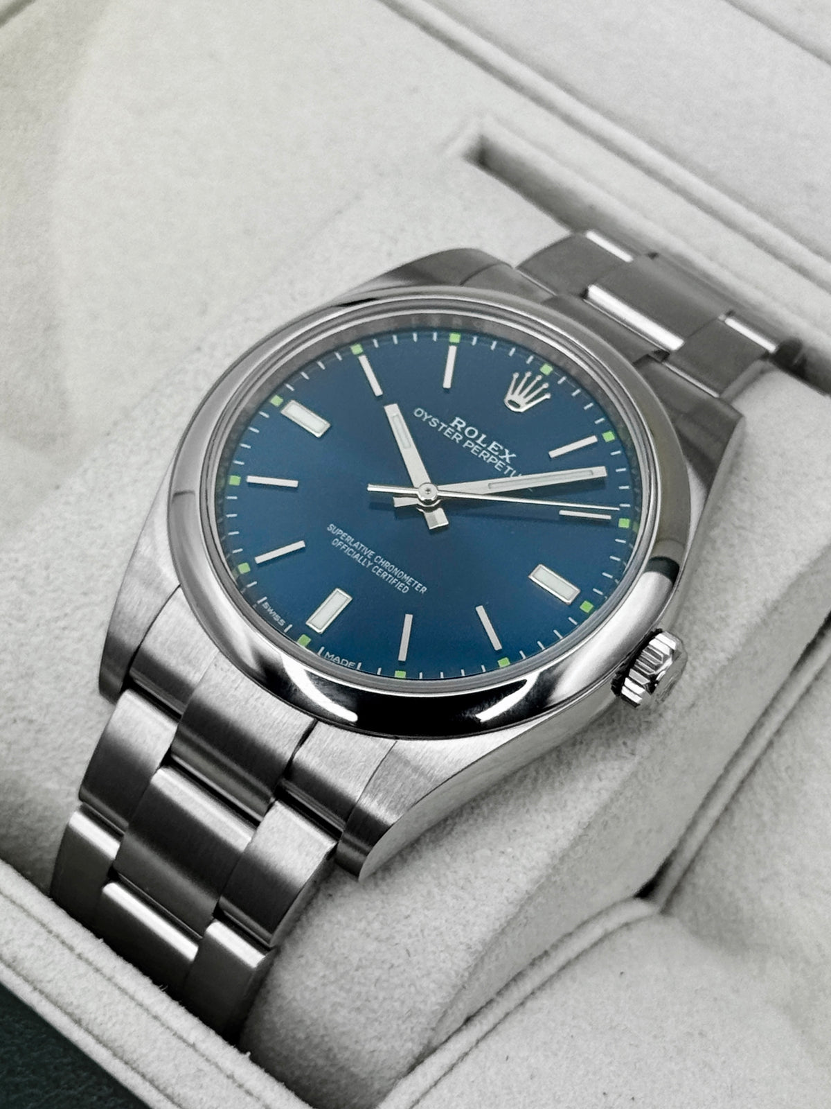2018 Rolex Oyster Perpetual 39mm 114300 Stainless Steel Blue Dial