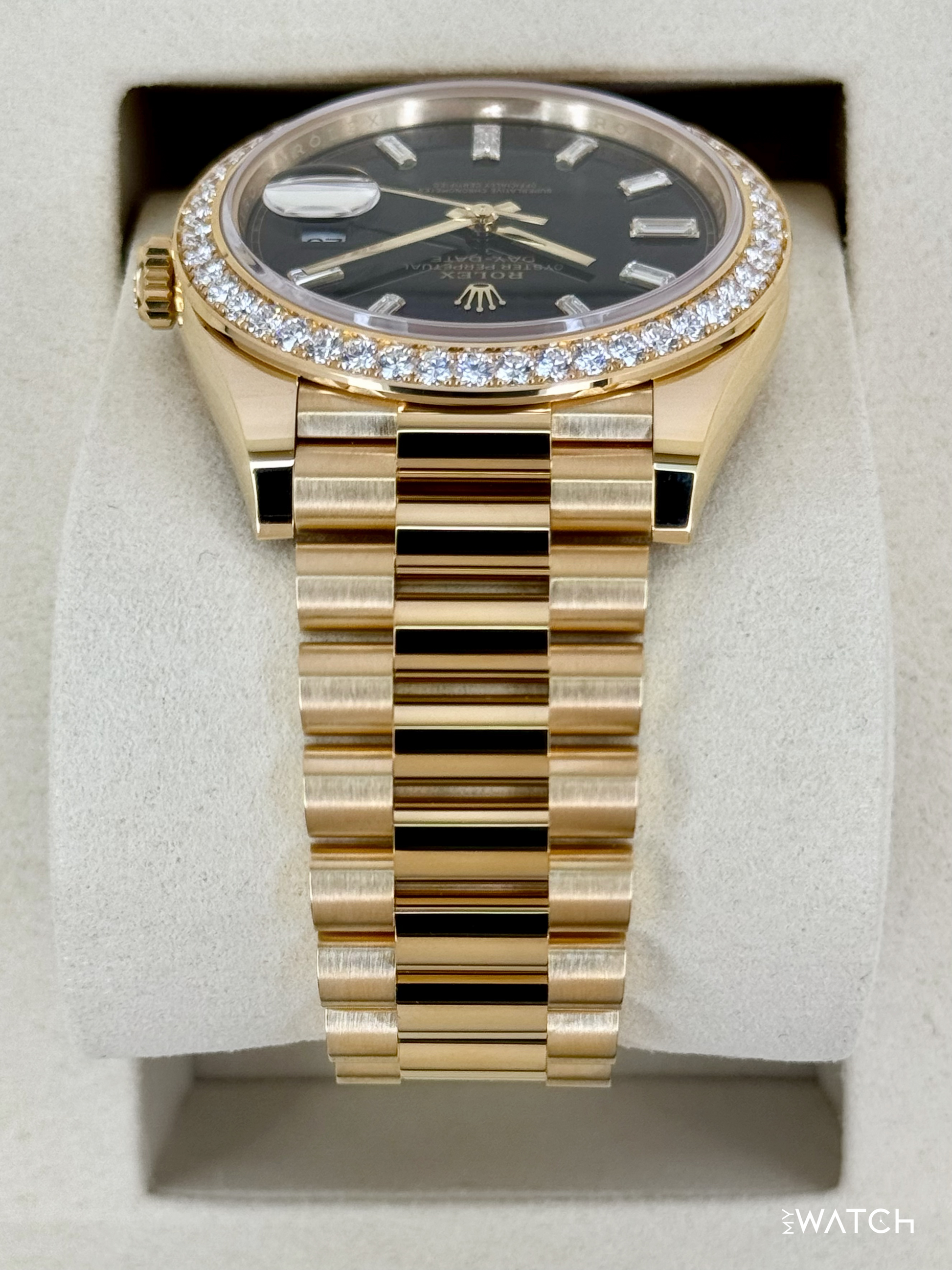 NEW 2026 Rolex Day-Date 40mm 228348RBR Black Diamond Baguette Dial - MyWatchLLC