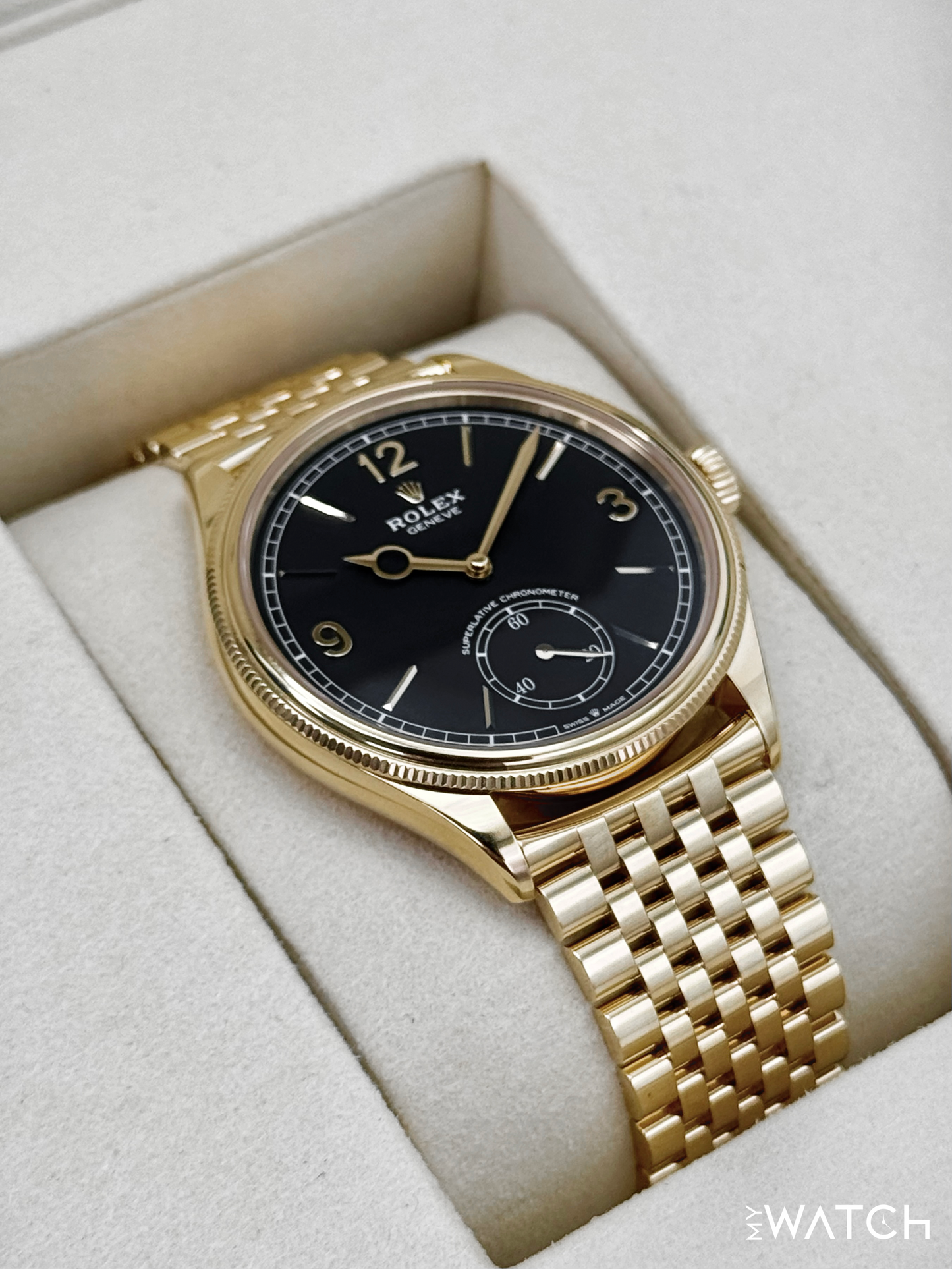 NEW 2025 Rolex 1908 39mm 52508 Yellow Gold Settimo Bracelet Black Dial