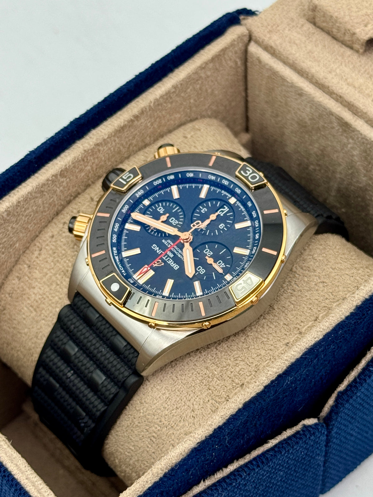 2023 Breitling Super Chronomat B01 44mm UB0136 Two-Tone Black Dial