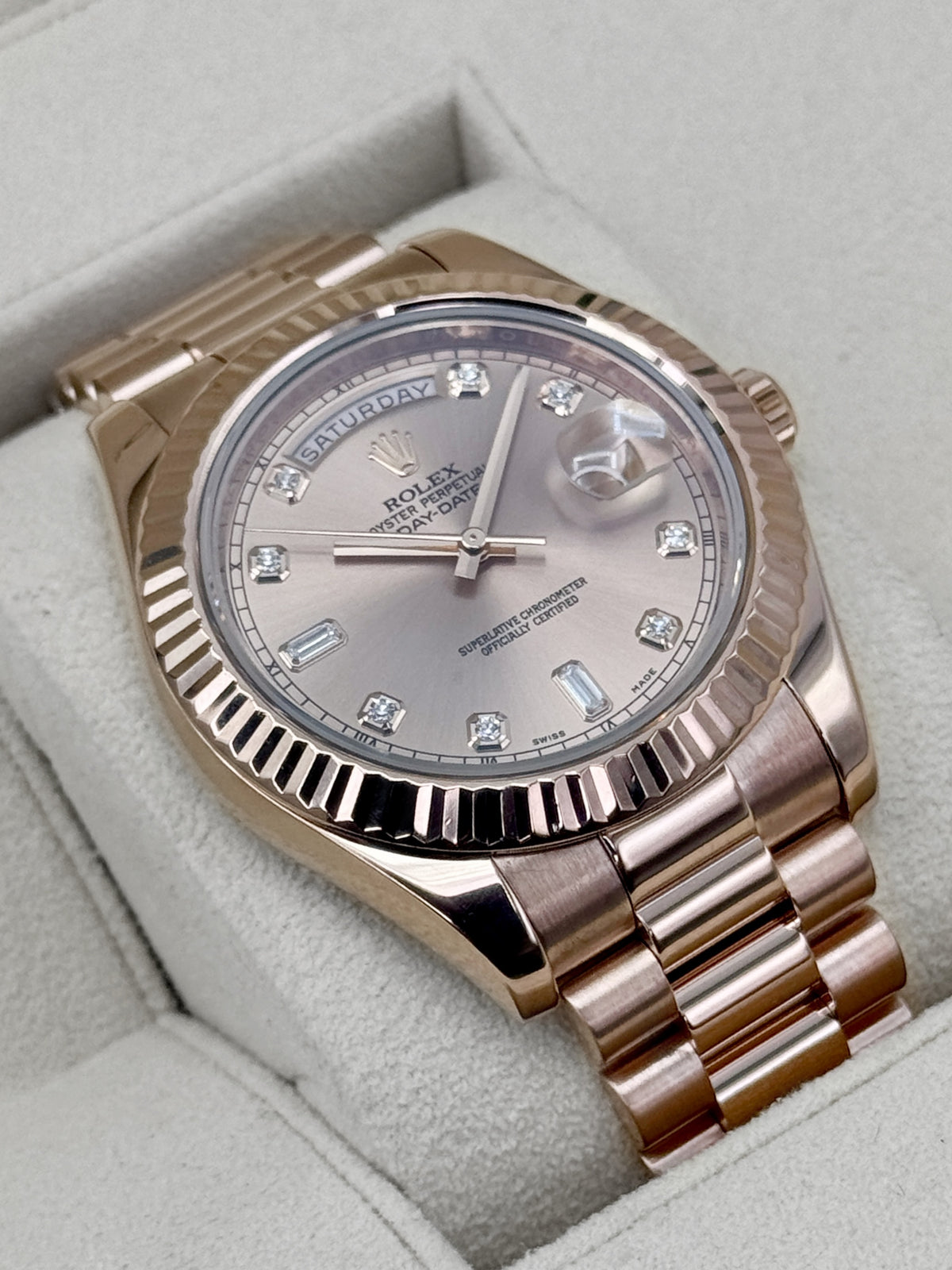 2015 Rolex Day-Date II 41mm 218238 Presidential Rose Gold Pink Diamond Dial