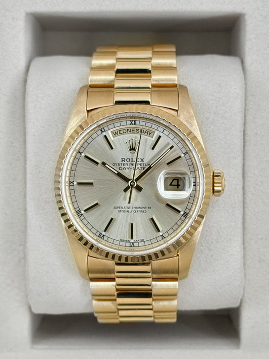 1991 Rolex Day-Date 36mm 18238 Presidential Yellow Gold Silver Dial (RSC)