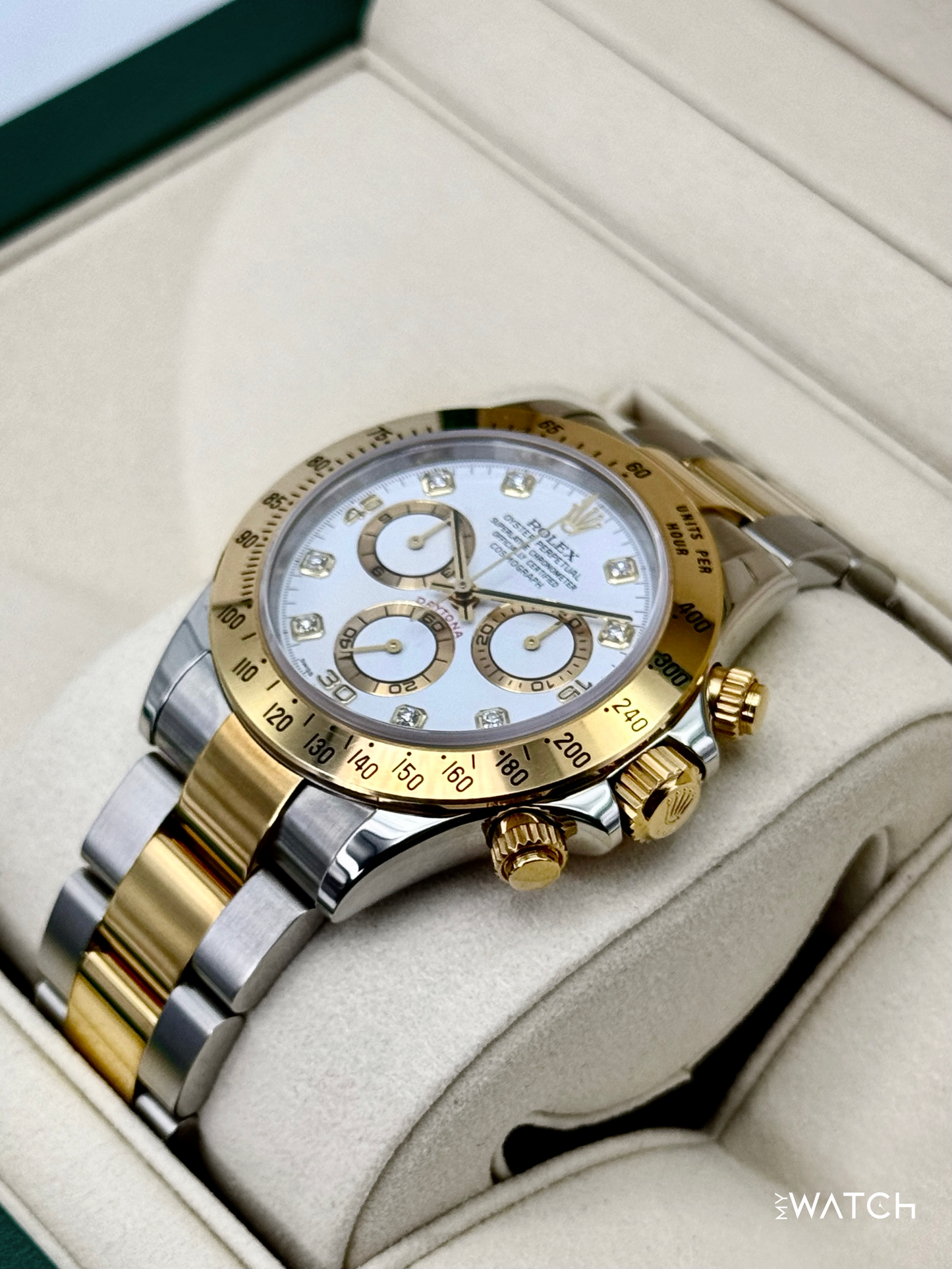 2005 Rolex Daytona 40mm 116523 Two-Tone White Diamond Dial (Collectors Set) - MyWatchLLC