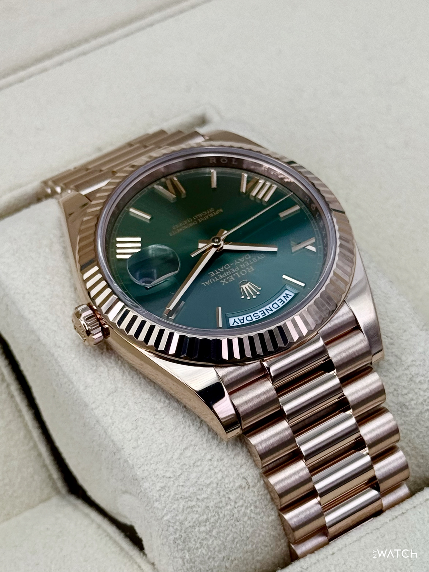 2025 Rolex Day-Date 40mm 228235 Presidential Rose Gold Olive Dial - MyWatchLLC