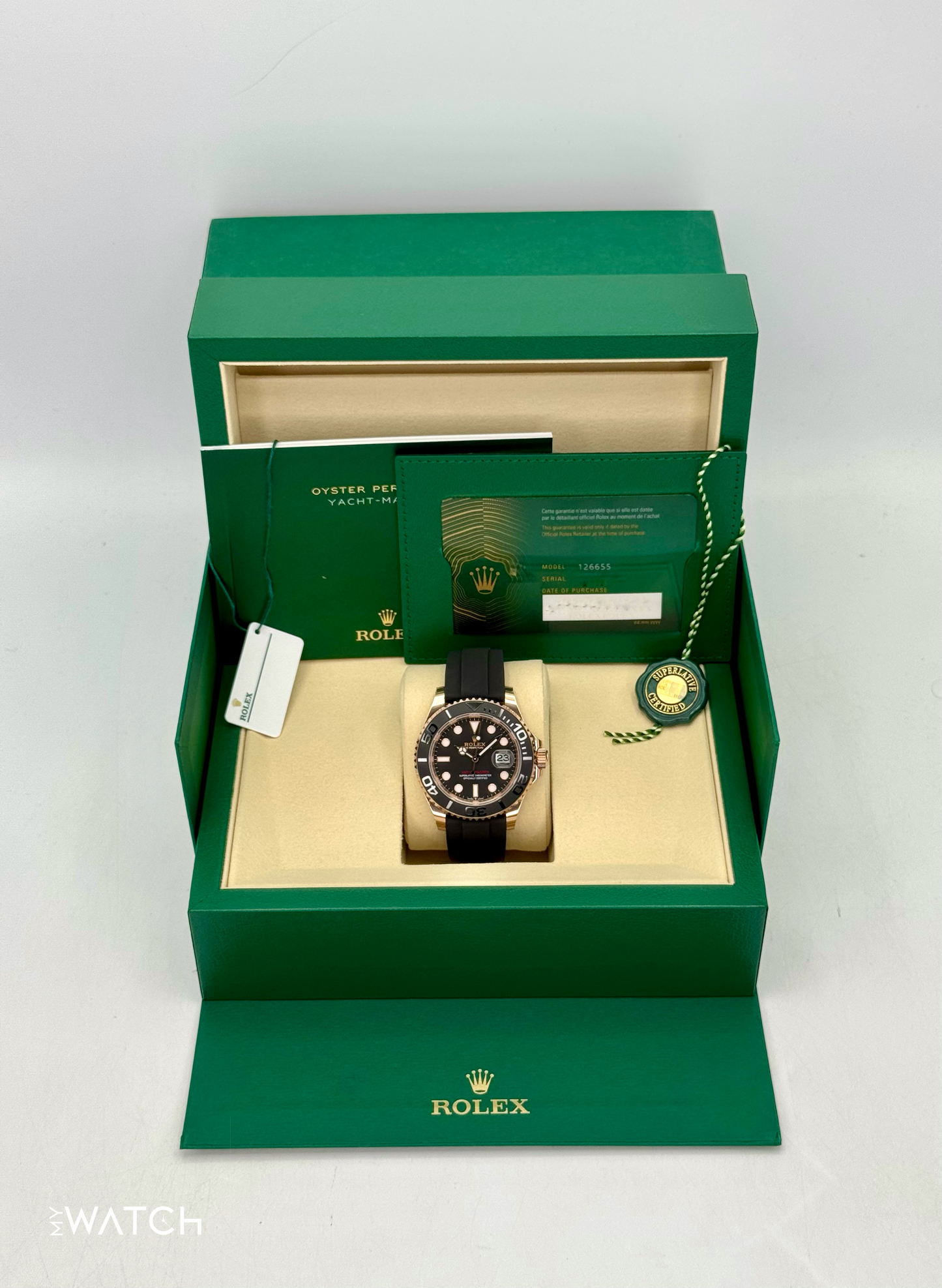 New 2025 Rolex Yacht-Master 40mm 126655 Rose Gold Oysterflex Black Dial