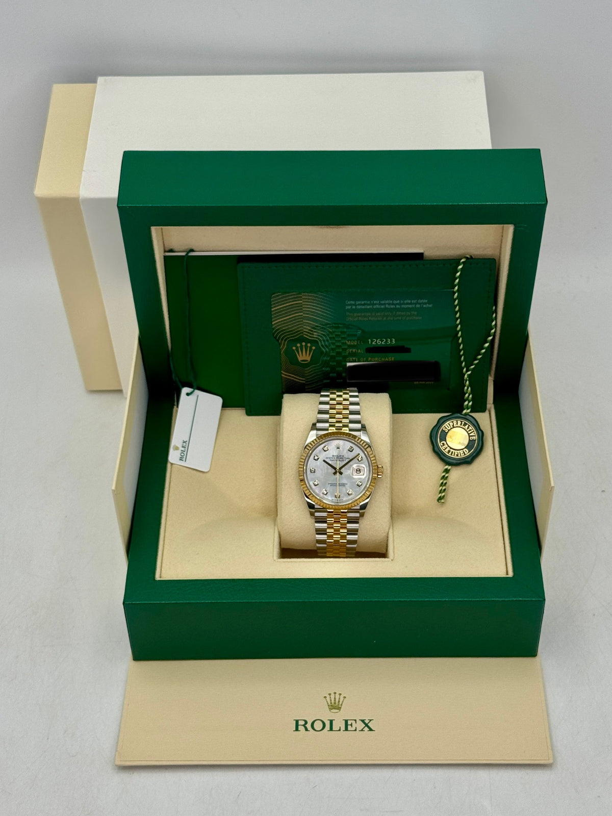 2022 Rolex Datejust 36mm 126233 Two-Tone Jubilee Mother of Pearl Diamond Dial