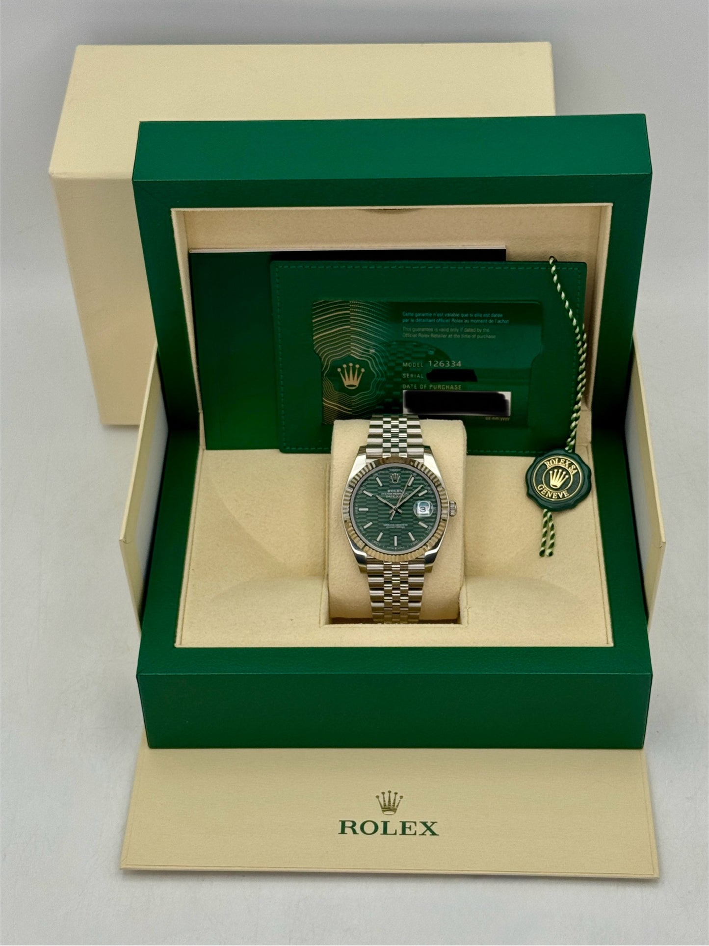 2024 Rolex Datejust 41mm 126334 Stainless Steel Jubilee Green Motif Dial