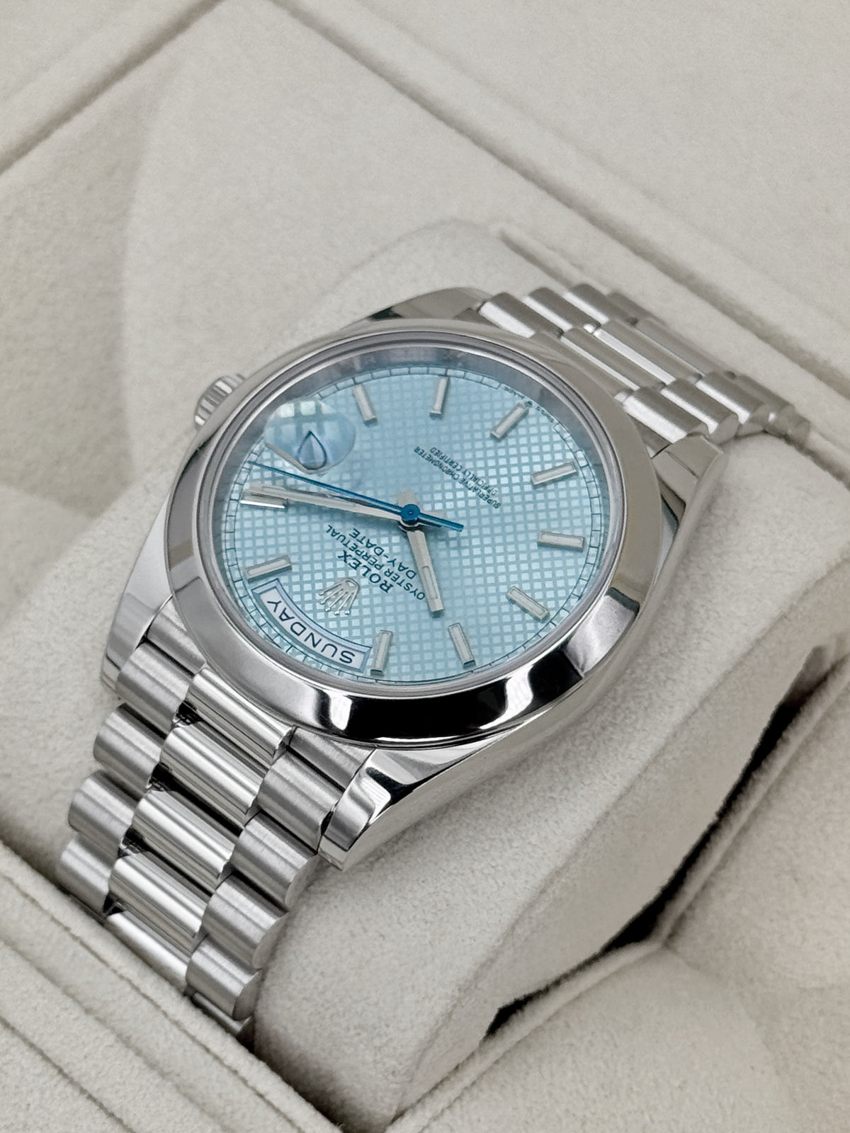 2022 Rolex Day-Date 40mm 228206 Platinum Blue Motif Dial