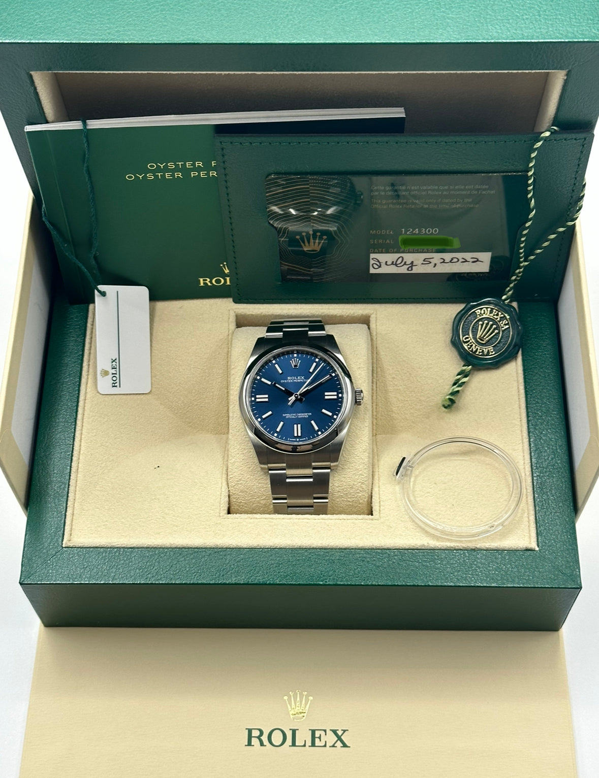 2022 Rolex Oyster Perpetual 41mm 124300 Stainless Steel Blue Stick Dial - MyWatchLLC
