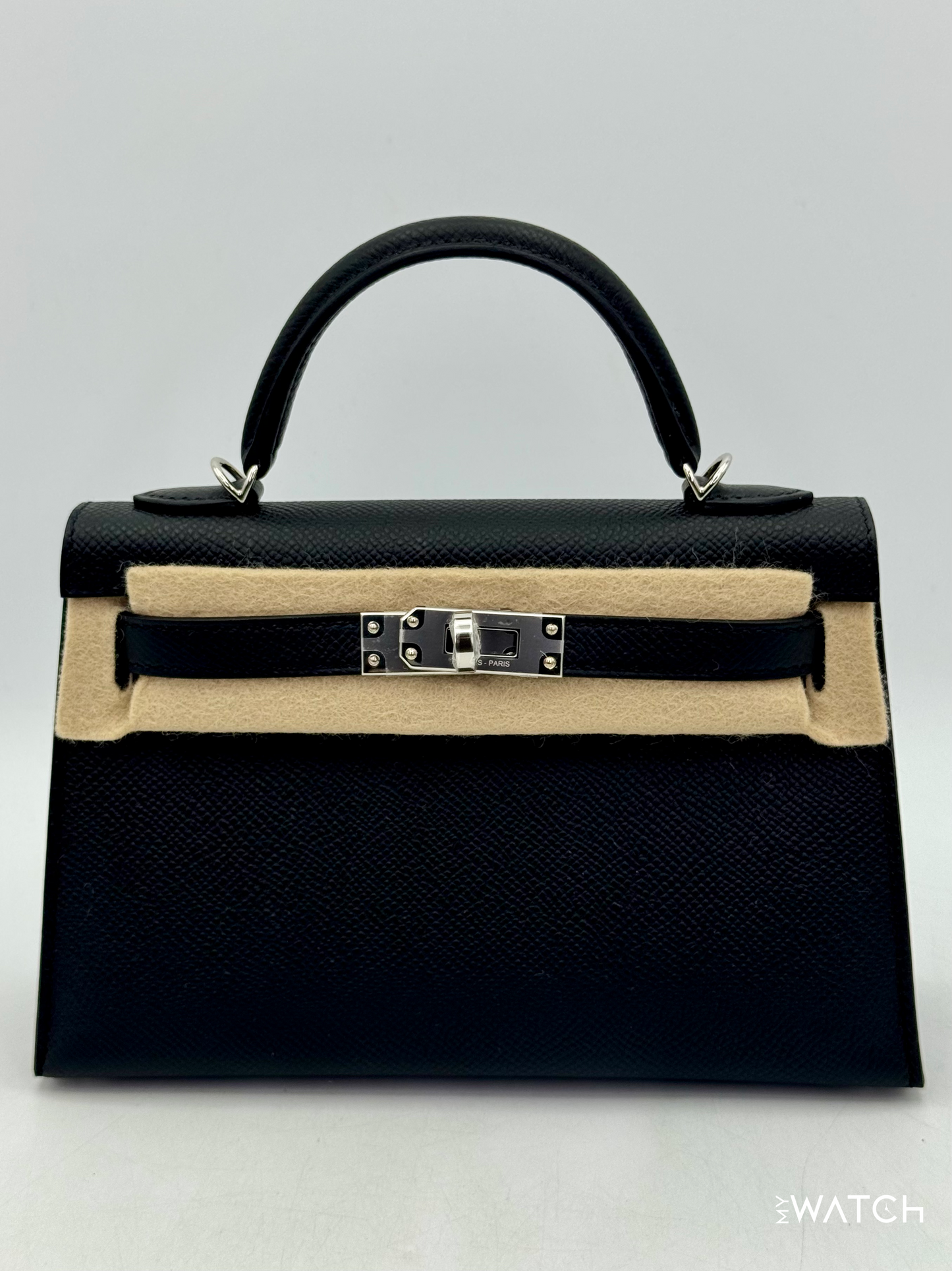 NEW 2026 Hermès Mini Kelly II 20 Handbag Epsom Palladium Hardware Noir (Black)