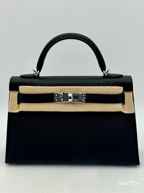 NEW 2026 Hermès Mini Kelly II 20 Handbag Epsom Palladium Hardware Noir (Black)
