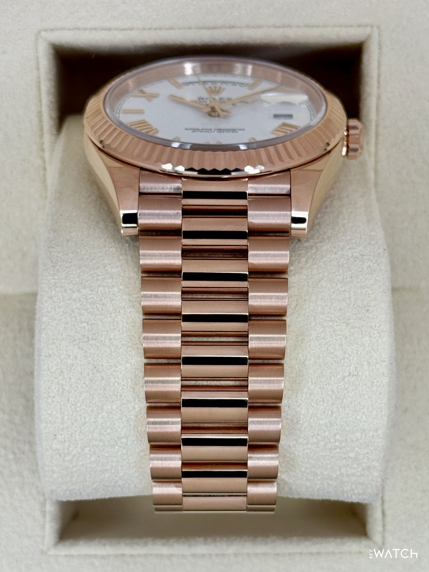 2024 Rolex Day-Date 228235 Presidential Rose Gold White Dial - MyWatchLLC