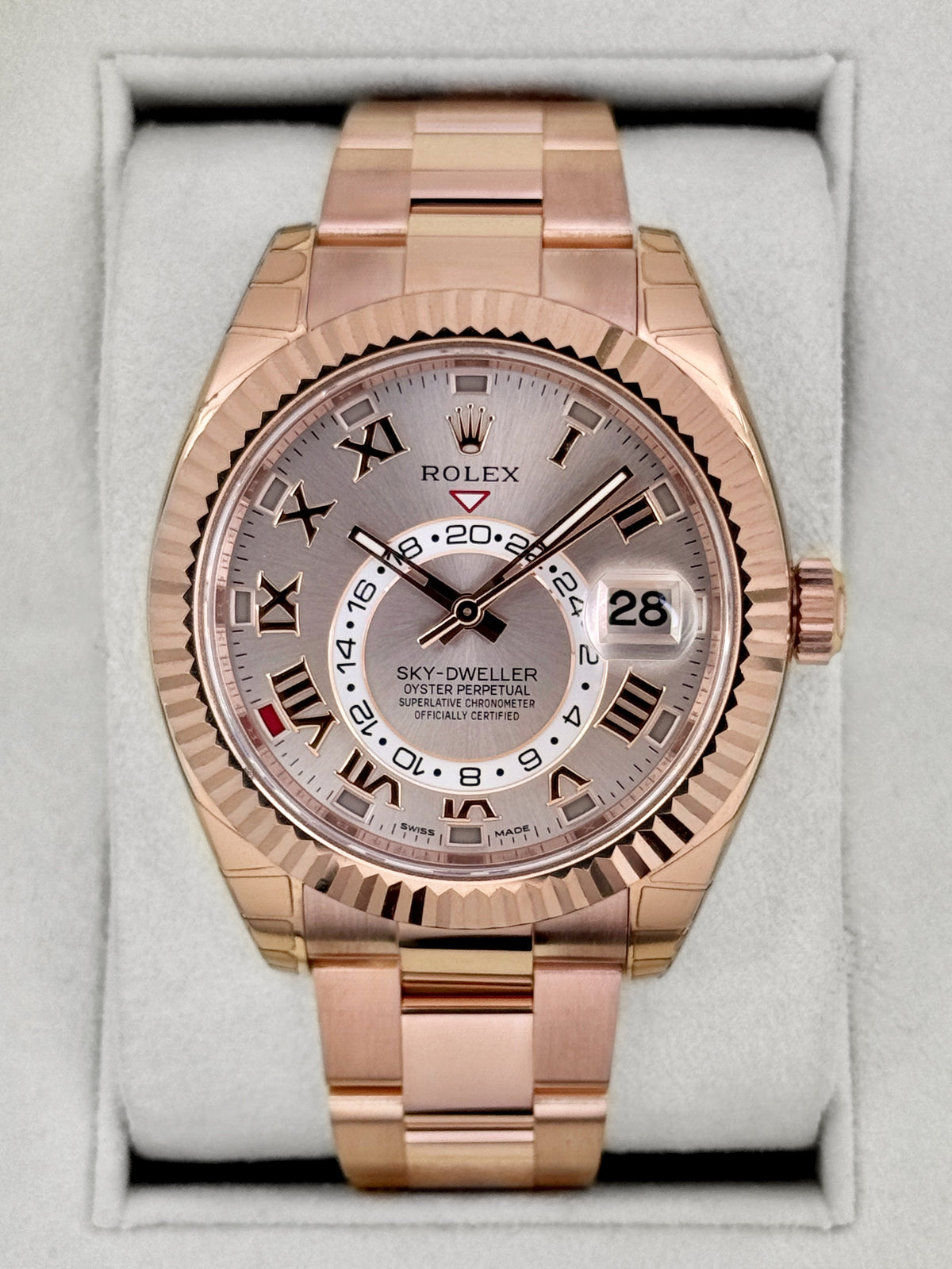 2016 Rolex Sky-Dweller 42mm 326935 Rose Gold Oyster Sundust Roman Numeral Dial (STICKERED)