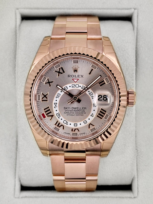2016 Rolex Sky-Dweller 42mm 326935 Rose Gold Oyster Sundust Roman Numeral Dial (STICKERED)