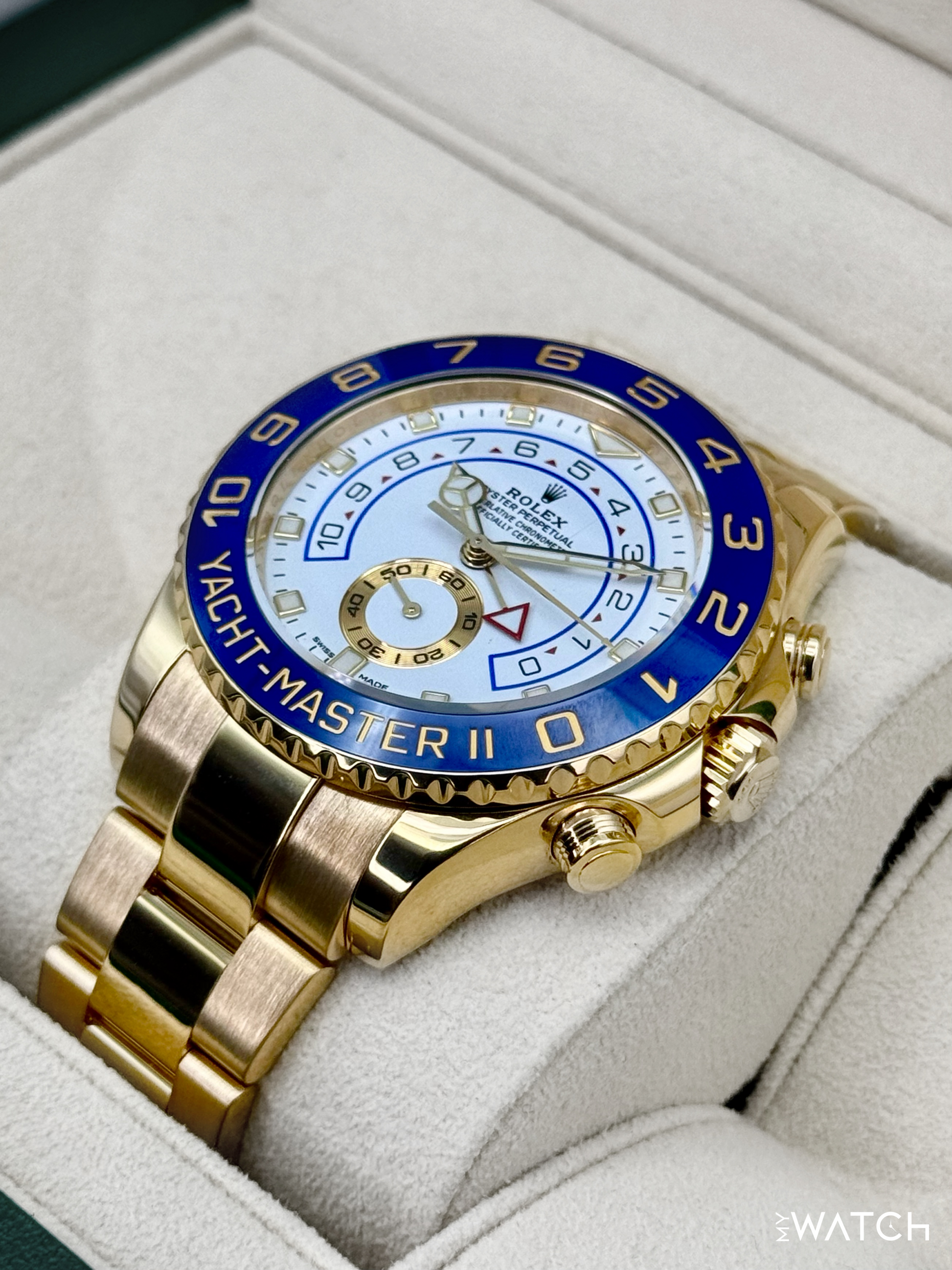 2023 Rolex Yacht-Master II 44mm 116688 18K Yellow Gold White Dial - MyWatchLLC