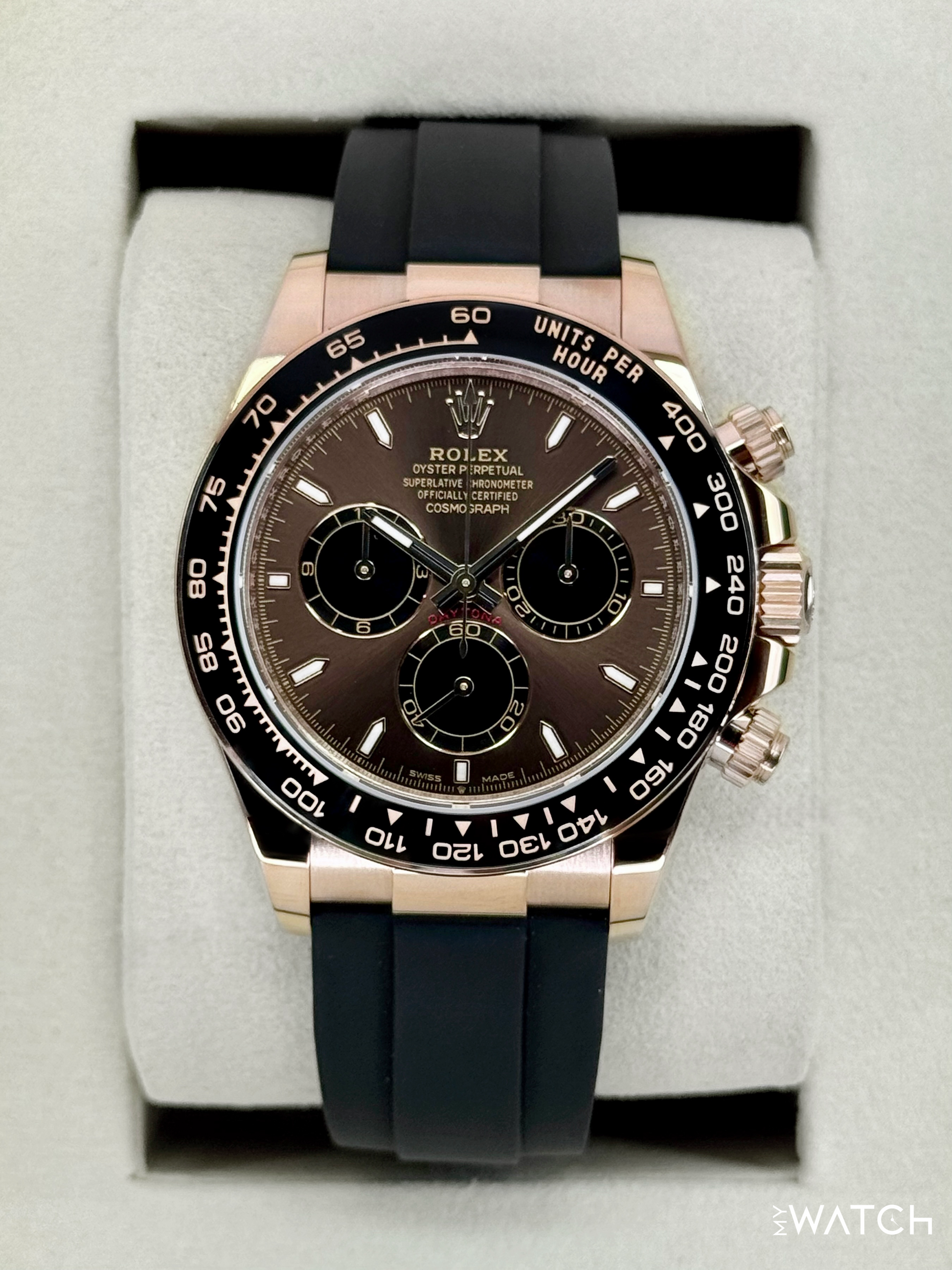 NEW 2025 Rolex Daytona 40mm 126515LN Rose Gold Oysterflex Chocolate Dial - MyWatchLLC