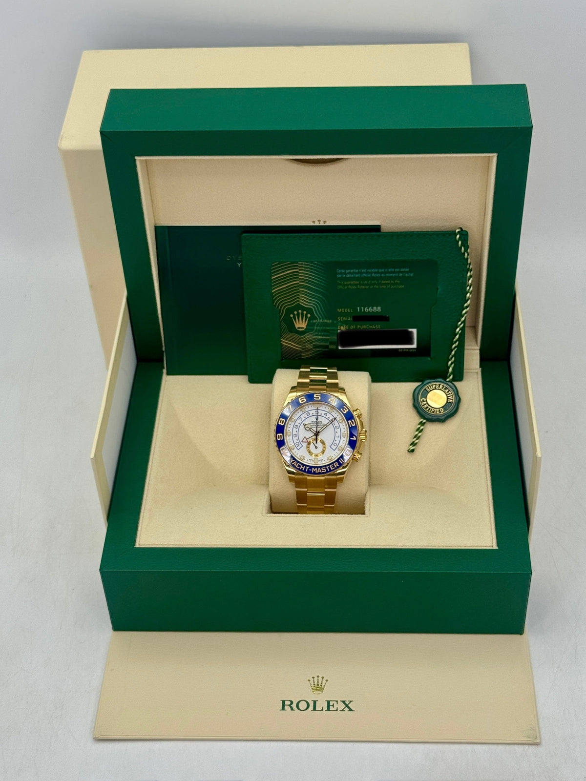 2022 Rolex Yacht-Master II 44mm 116688 18K Yellow Gold White Dial - MyWatchLLC