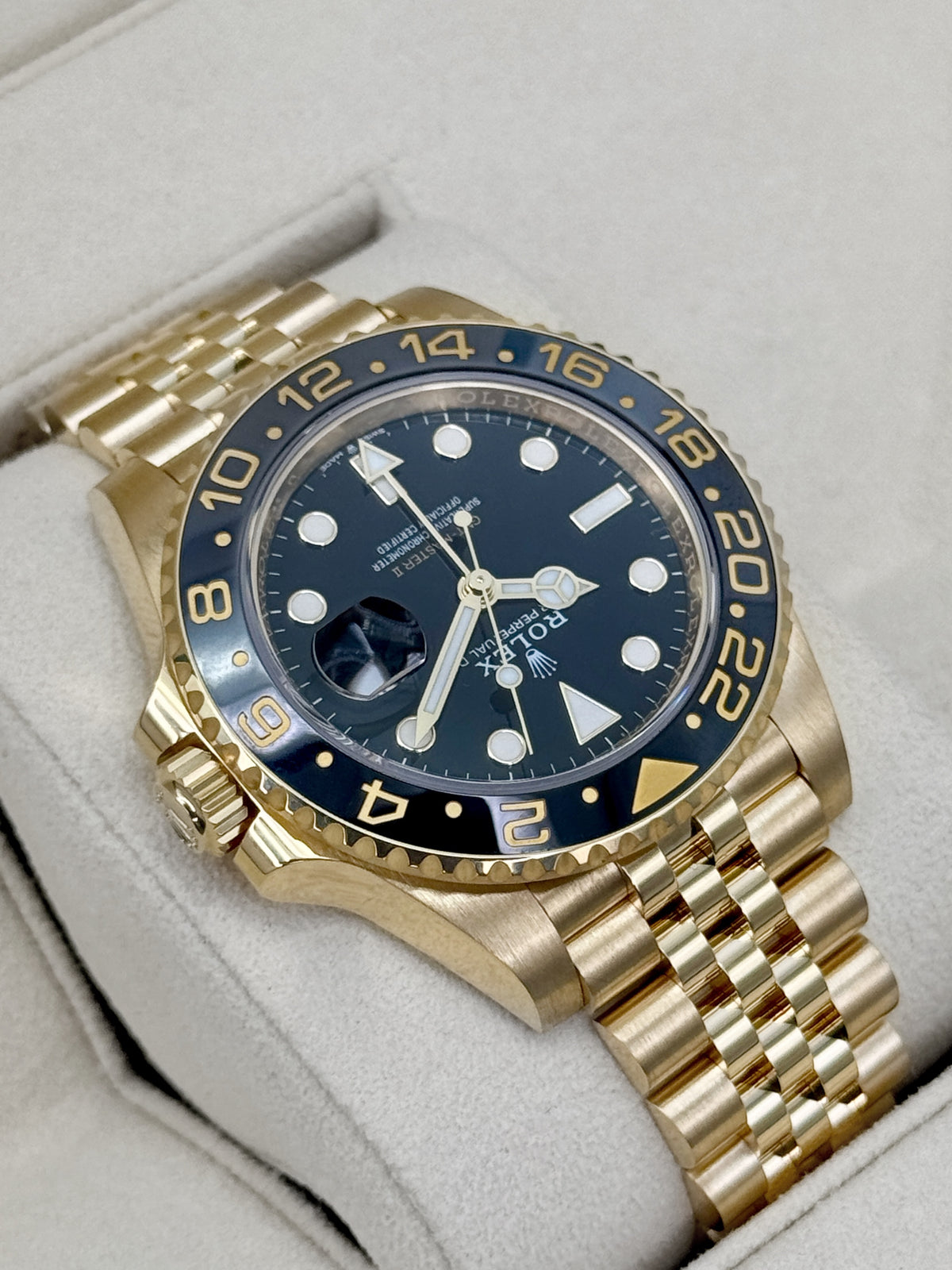 2023 Rolex GMT-Master II 40mm 126718GRNR Yellow Gold Jubilee Black Dial