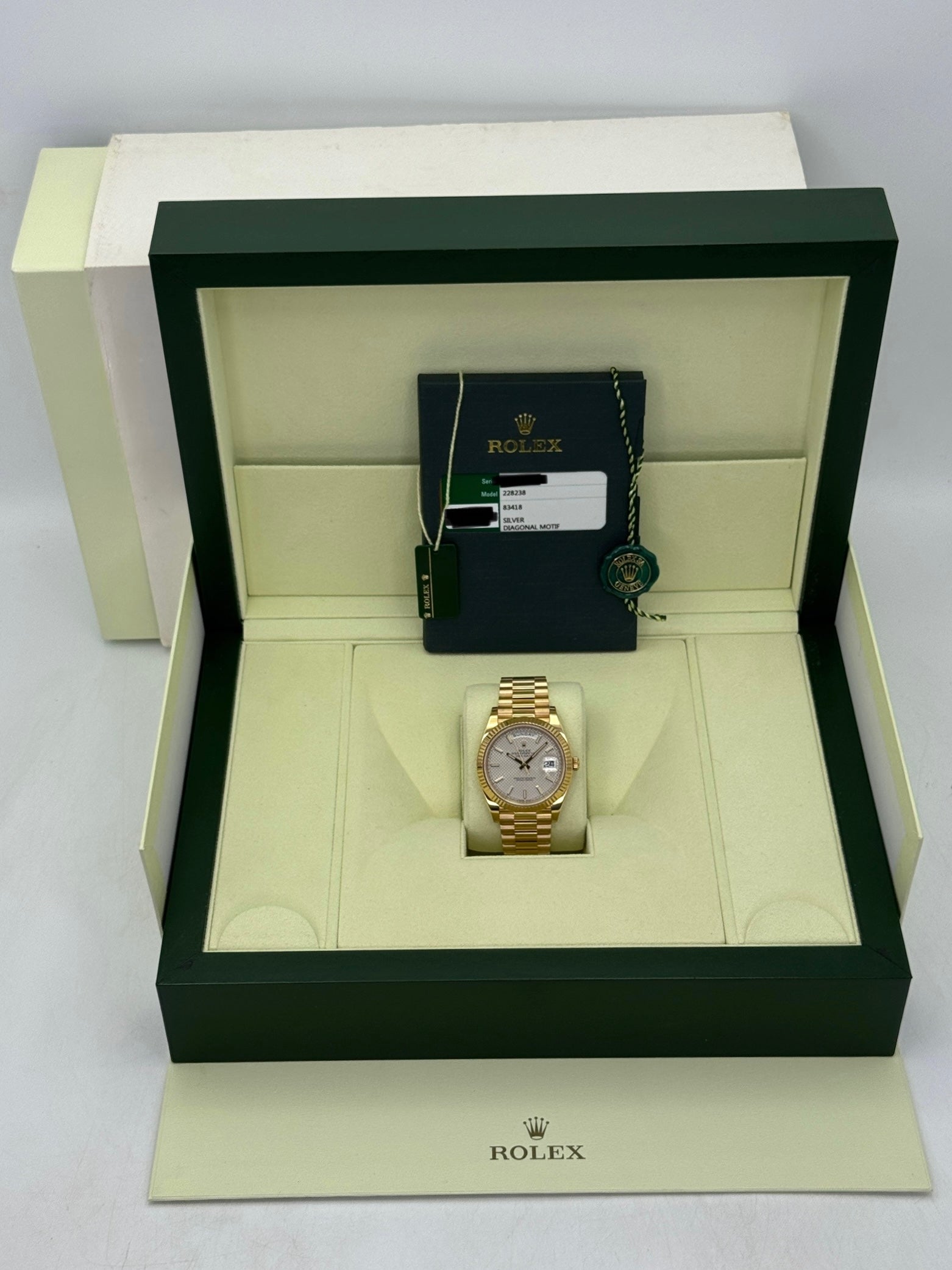 2016 Rolex Day-Date 40mm 228238 Presidential Silver Motif Dial