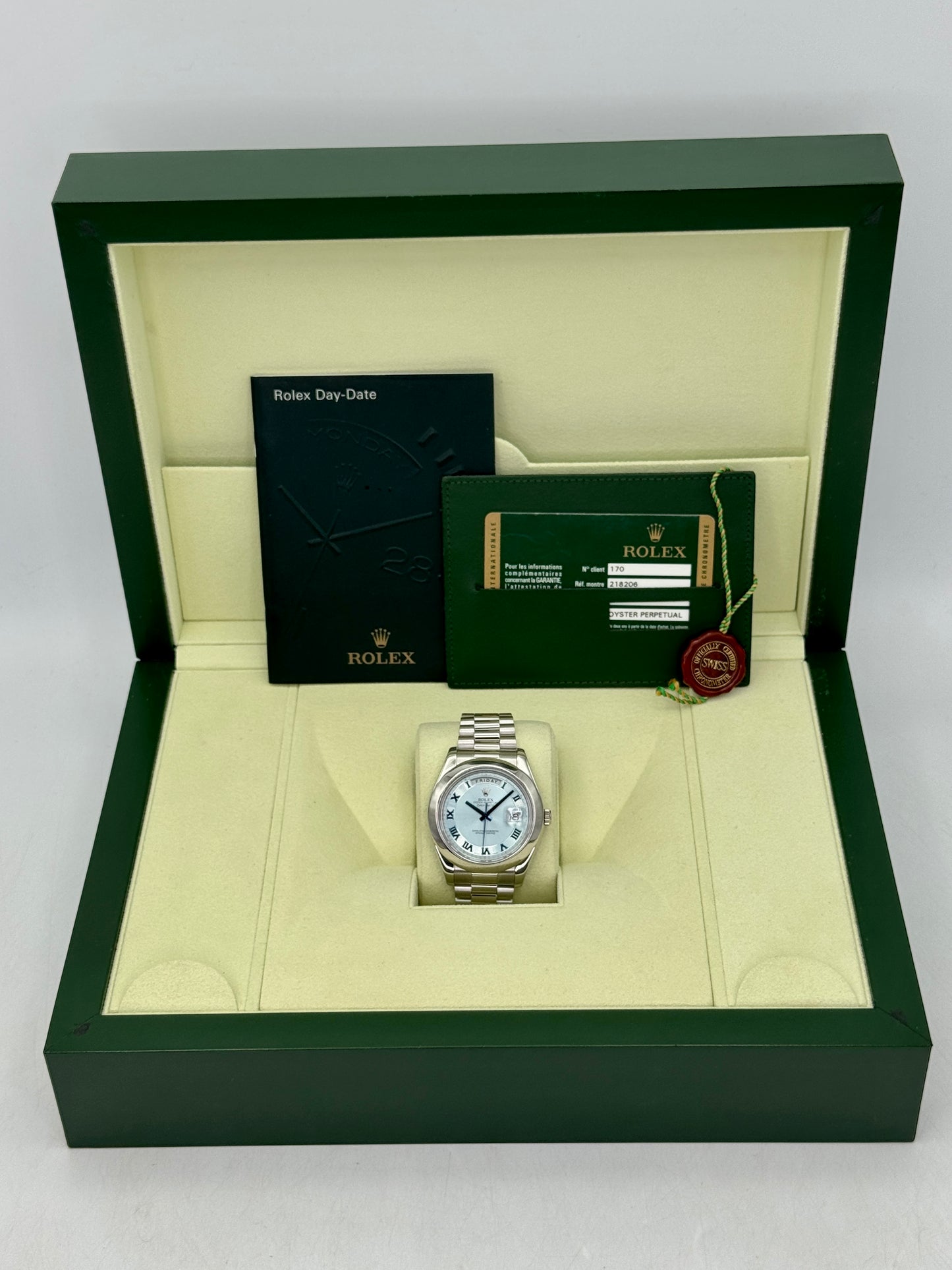 2014 Rolex Day-Date II 41mm 218206 Platinum Ice Blue Roman Numeral Dial