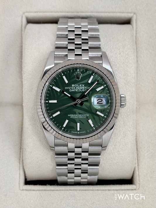 2023 Rolex Datejust 36mm 126234 Stainless Steel Jubilee Green Palm Motif Dial
