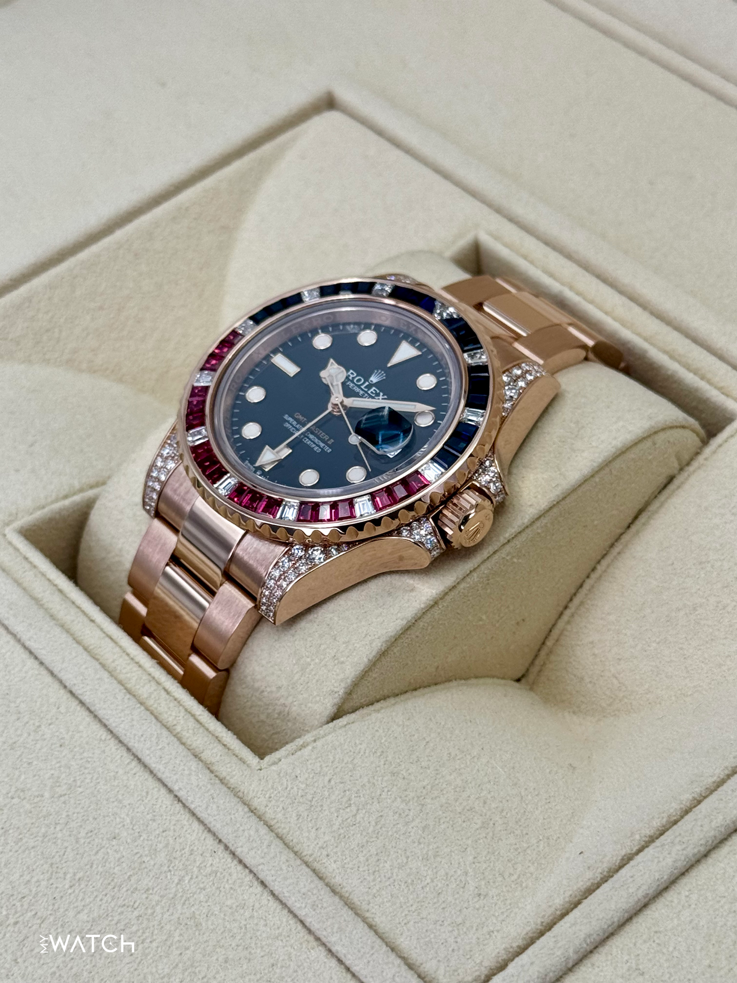 2021 Rolex GMT-Master II 40mm 126755SARU Rose Gold Sapphire and Ruby - MyWatchLLC