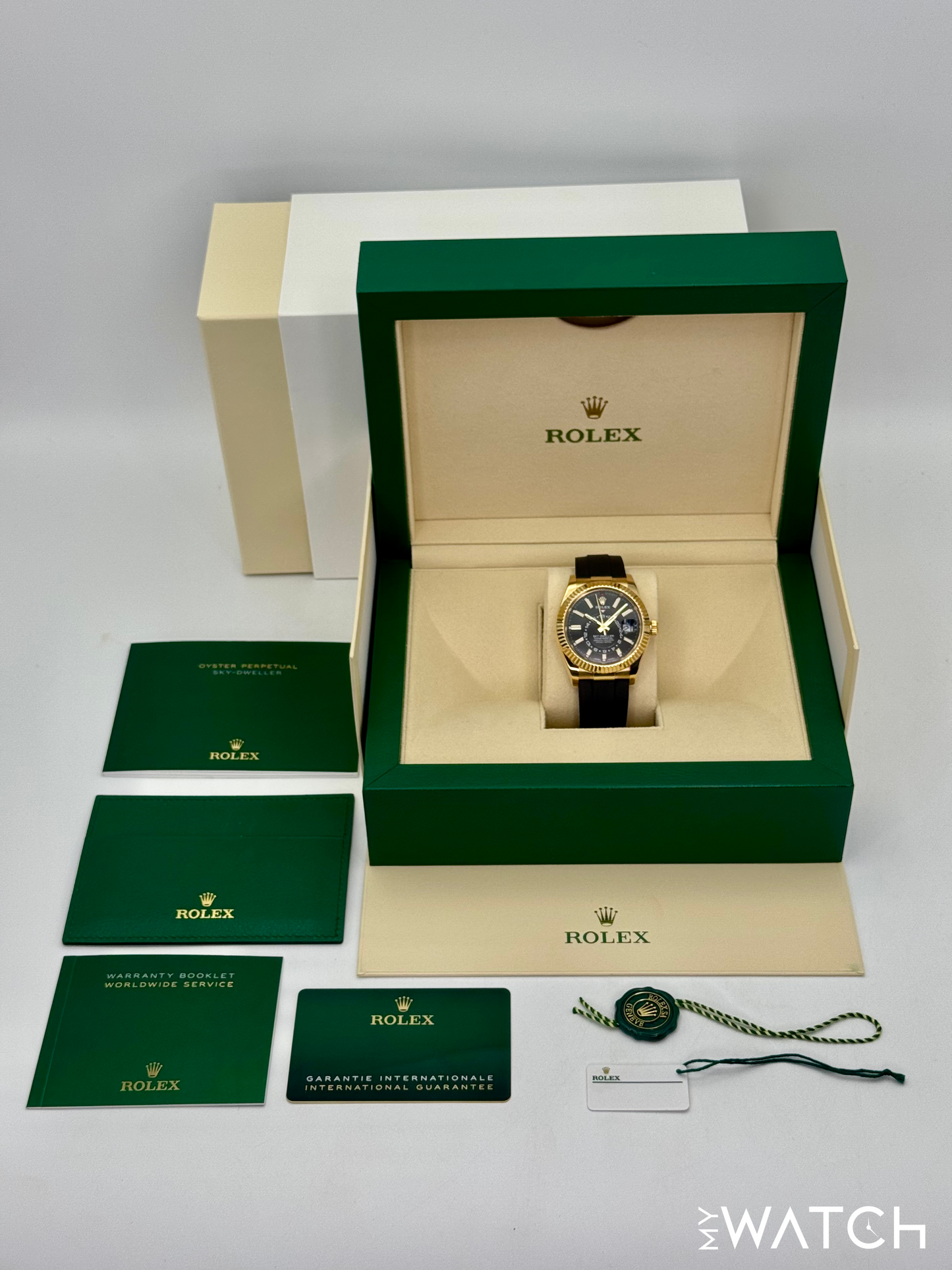 2022 Rolex Sky-Dweller 42mm 326238 Yellow Gold Oysterflex Black Dial
