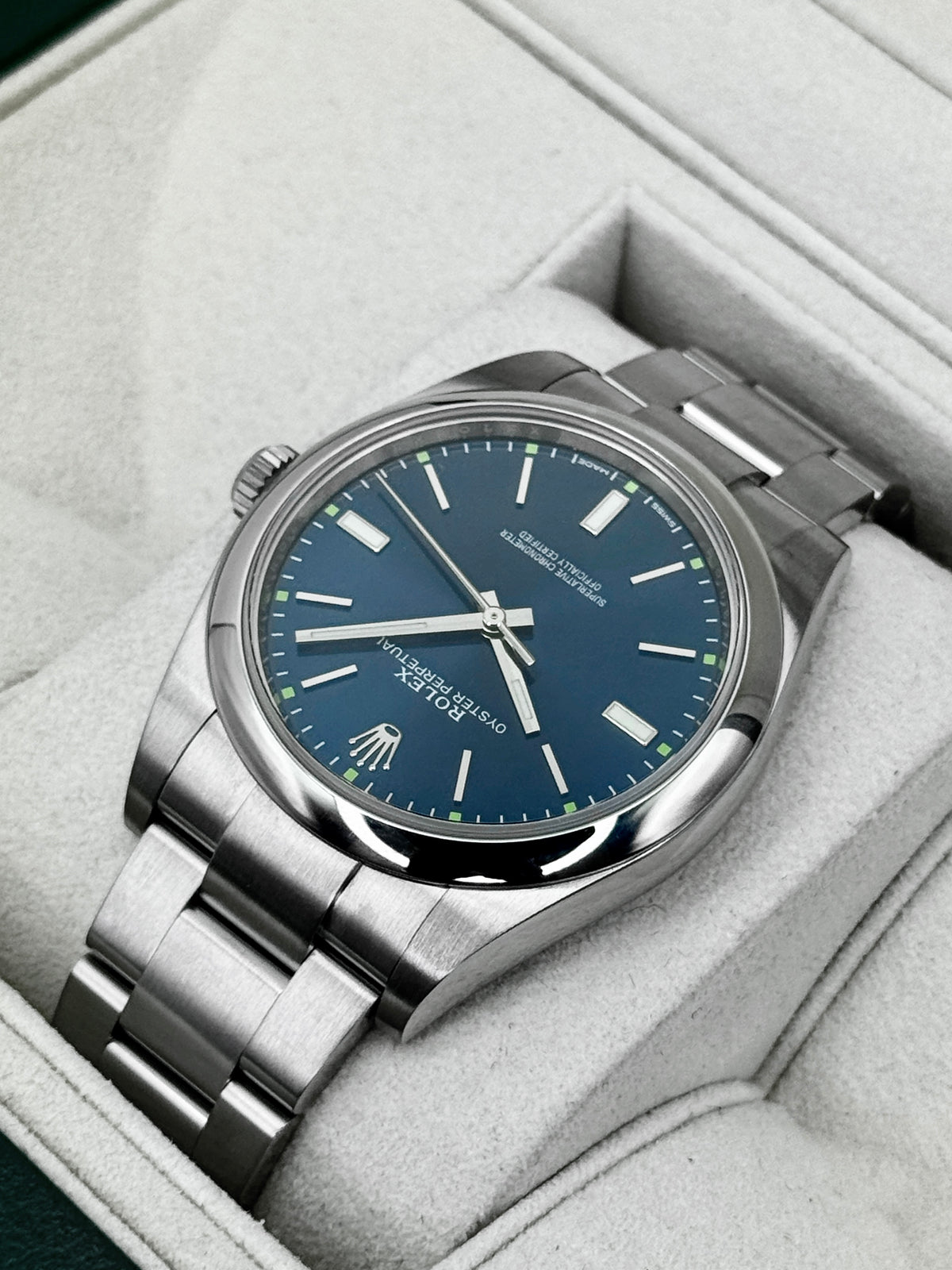 2018 Rolex Oyster Perpetual 39mm 114300 Stainless Steel Blue Dial