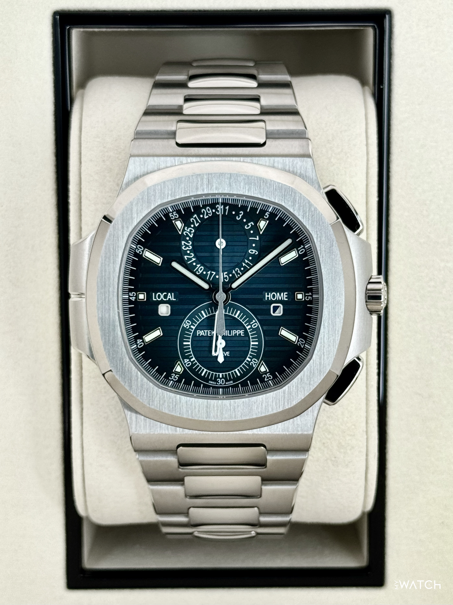 NEW 2026 Patek Philippe Nautilus Travel Time Chrono 40.5mm 5990 Blue-Noir Dial - MyWatchLLC
