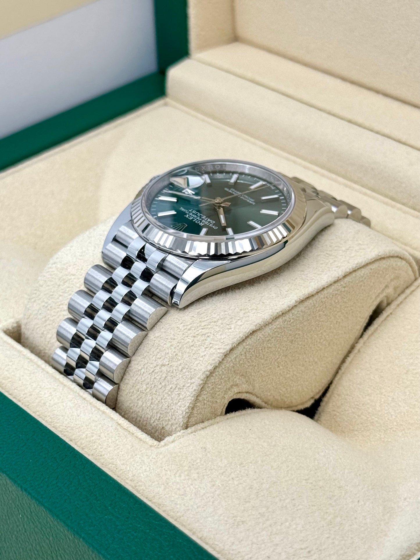 NEW 2023 Rolex Datejust 36mm 126234 Stainless Steel Jubilee Green Dial - MyWatchLLC