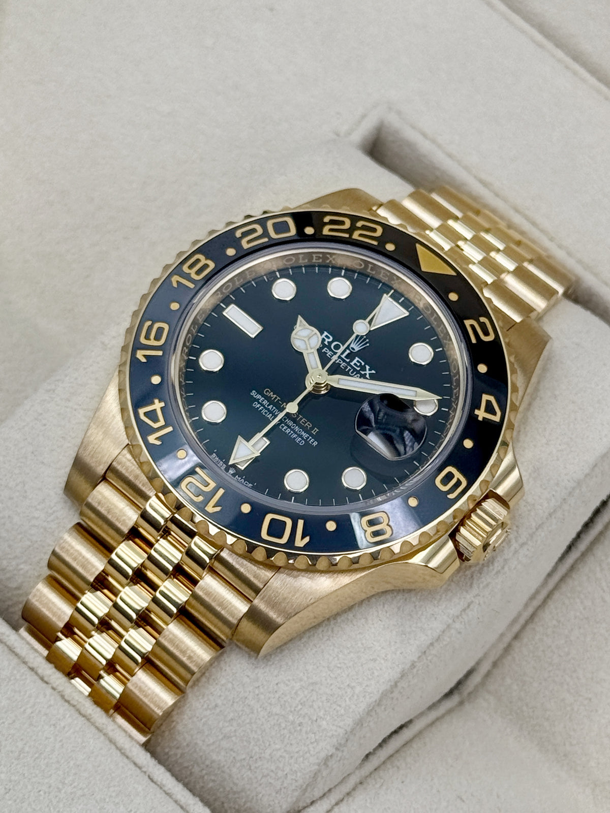 2023 Rolex GMT-Master II 40mm 126718GRNR Yellow Gold Jubilee Black Dial
