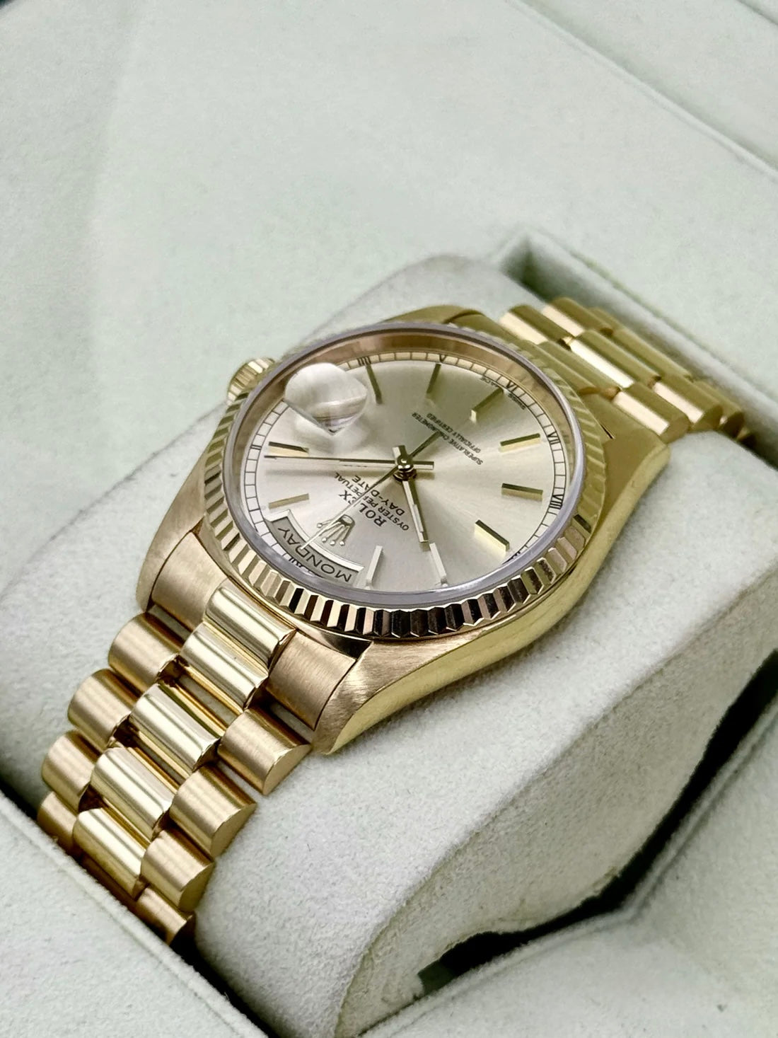 1991 Rolex Day-Date 36mm 18238 Presidential Yellow Gold Silver Dial (RSC)