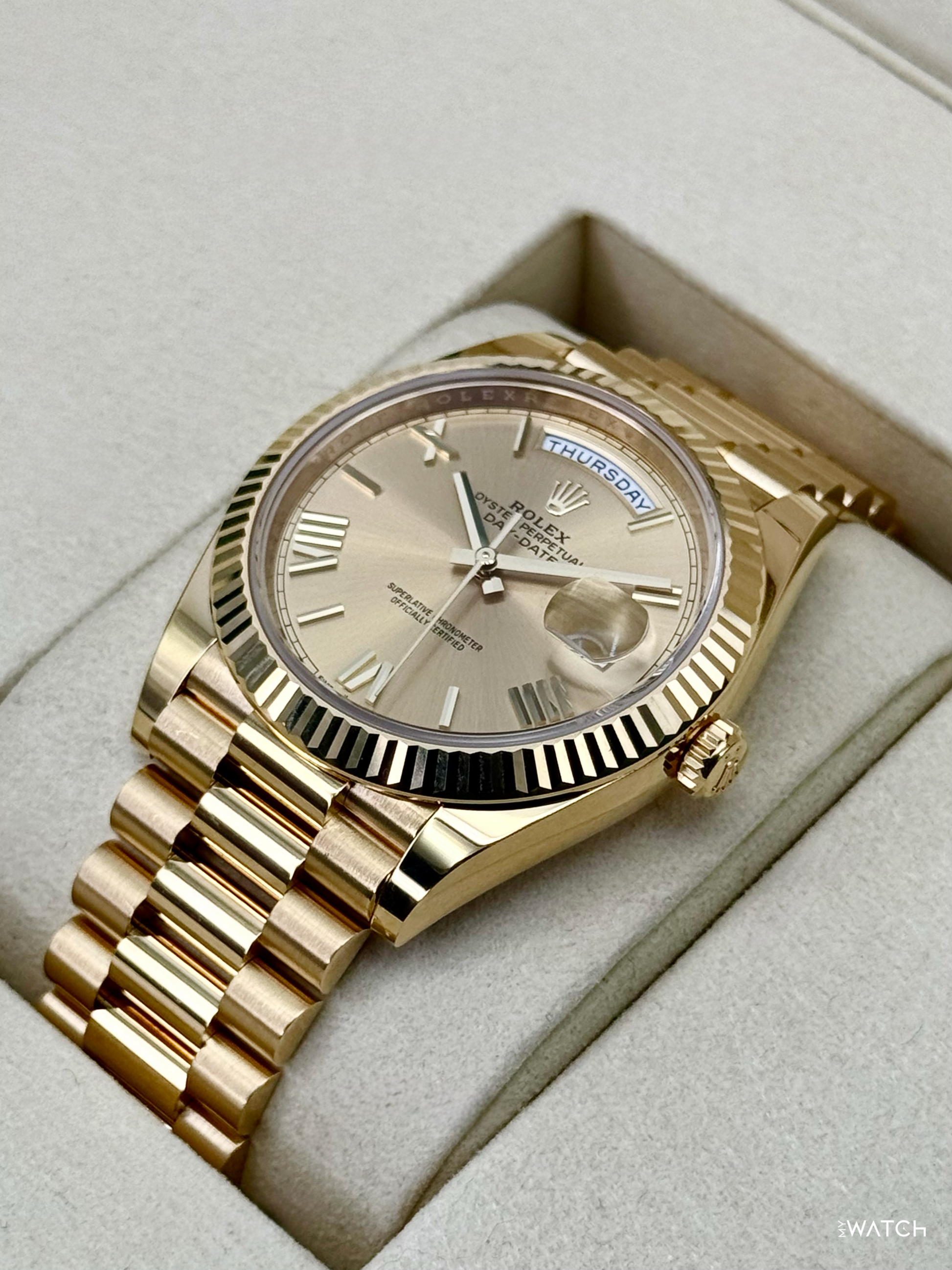 2025 Rolex Day-Date 40mm 228238 Presidential Champagne Roman Numeral Dial - MyWatchLLC