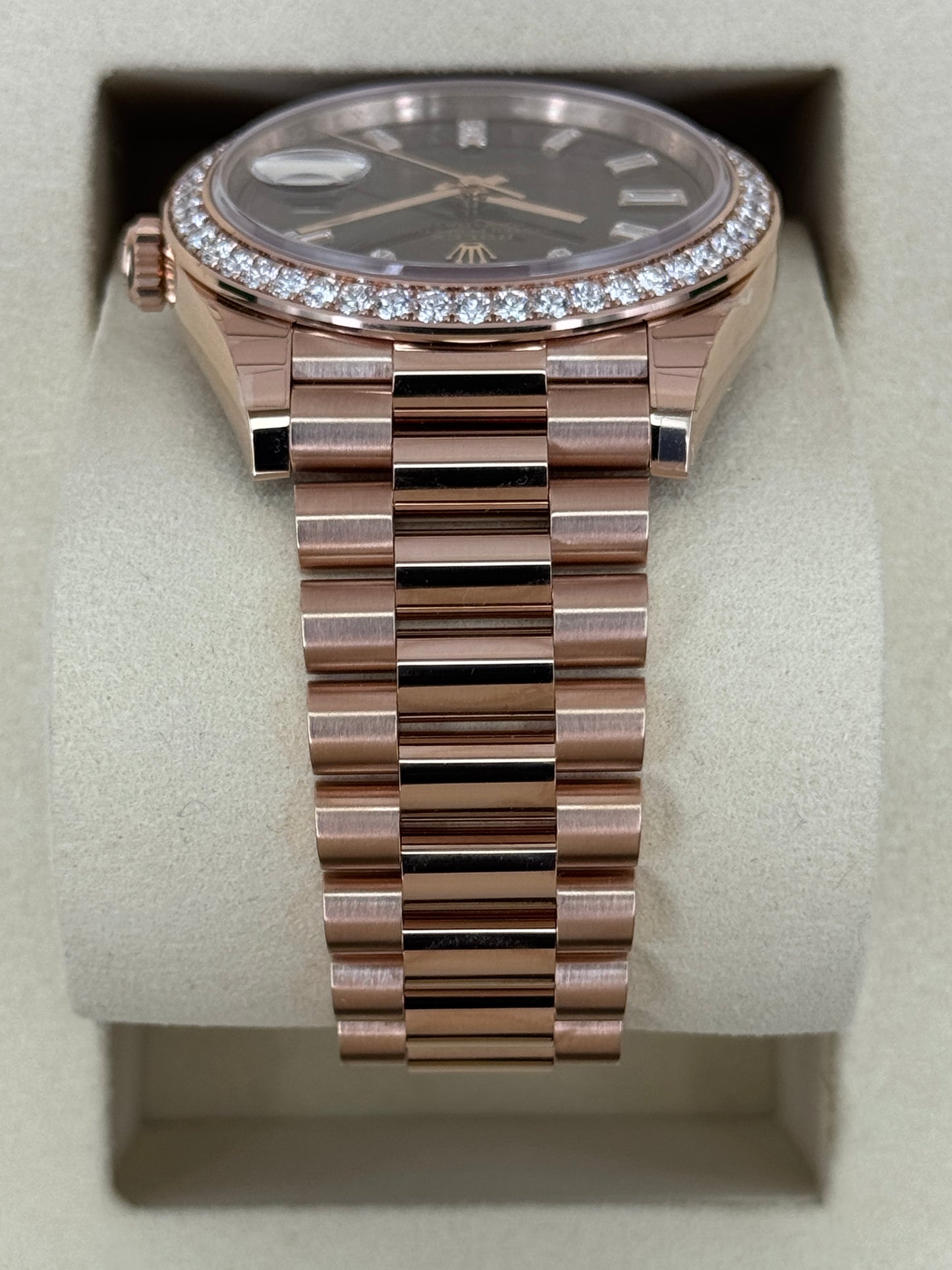 NEW 2026 Rolex Day-Date 40mm 228345RBR Rose Gold Chocolate Diamond Dial (NEW STYLE CARD and STICKERED)
