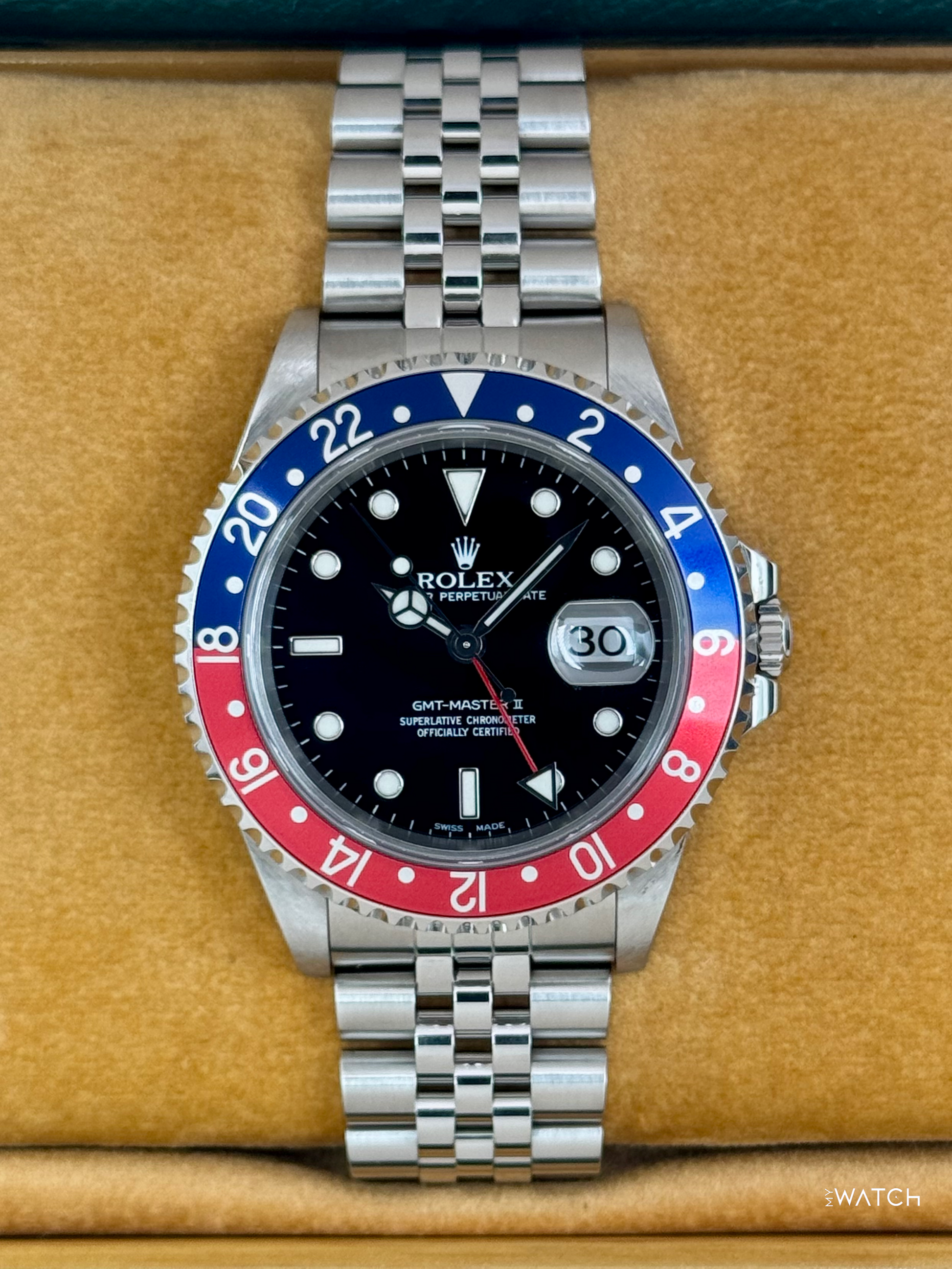2001 Rolex GMT Master II "Pepsi" 40mm 16710 Stainless Steel "Collectors Set" - MyWatchLLC