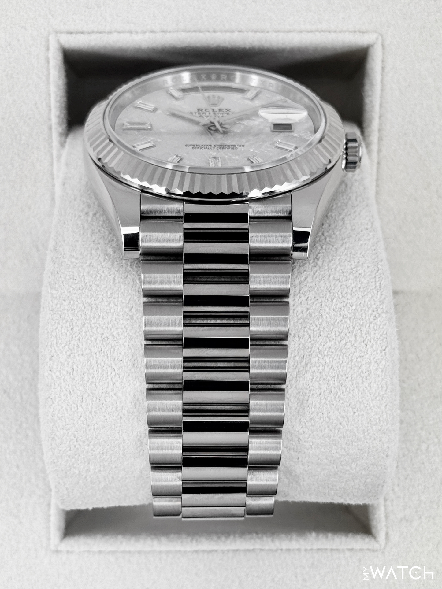 2025 Rolex Day-Date 40mm 228239 Presidential White Gold Meteorite Diamond Dial - MyWatchLLC
