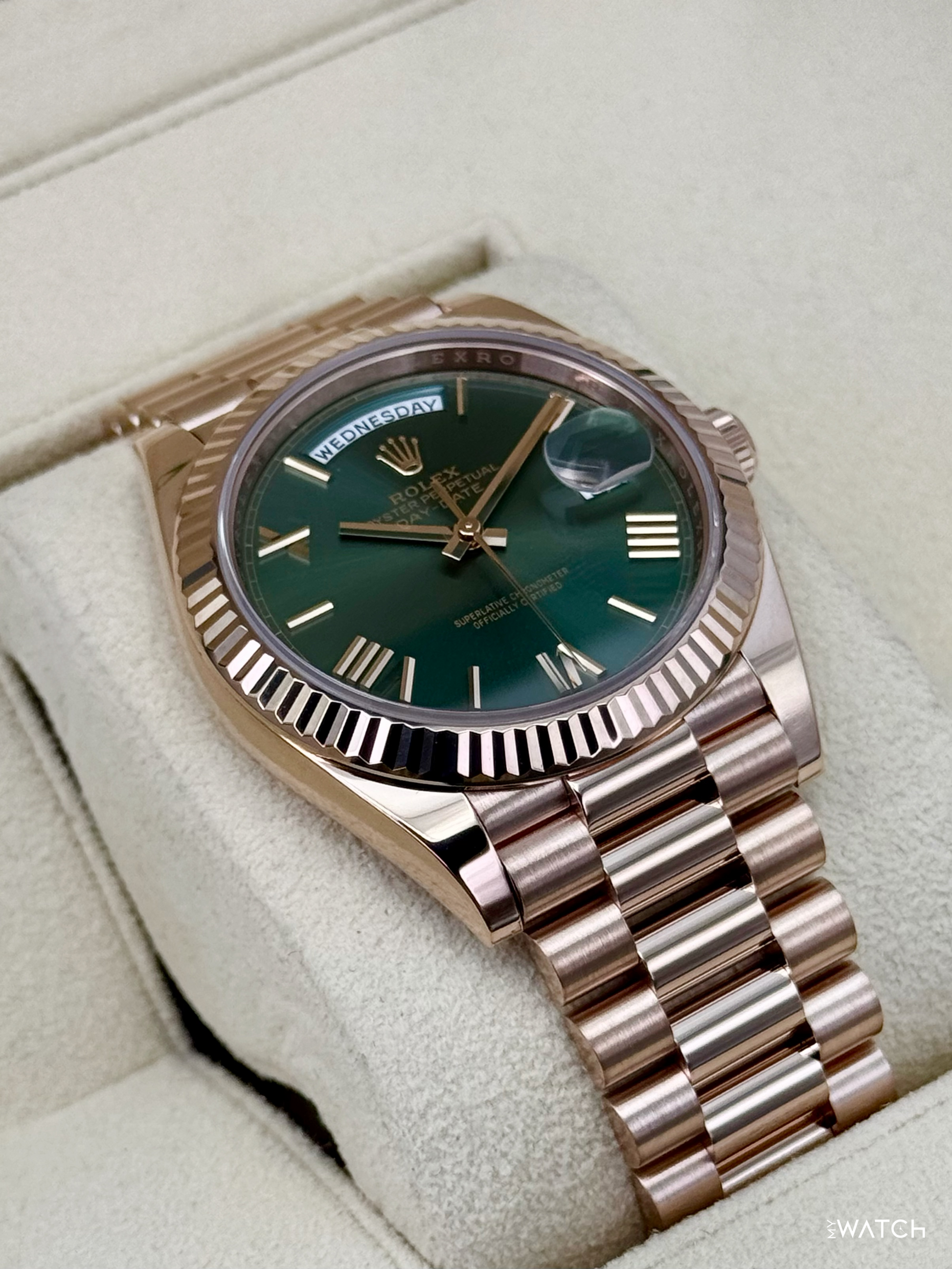 2025 Rolex Day-Date 40mm 228235 Presidential Rose Gold Olive Dial - MyWatchLLC