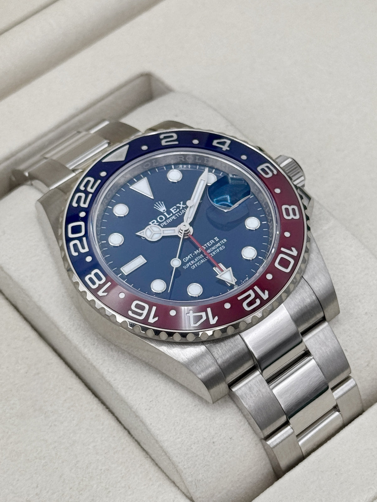 2025 Rolex GMT-Master II Pepsi 40mm 126719BLRO White Gold Oyster