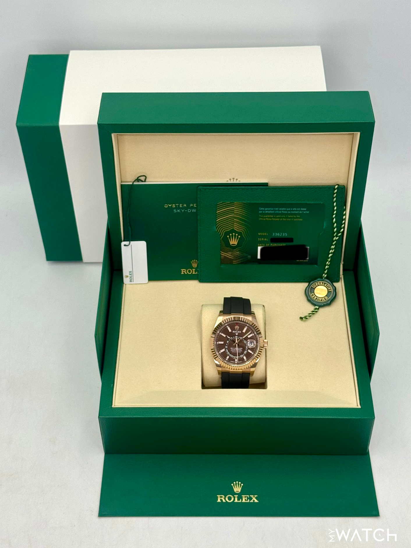 2025 Rolex Sky-Dweller 42mm 336235 Rose Gold Oysterflex Chocolate Dial - MyWatchLLC
