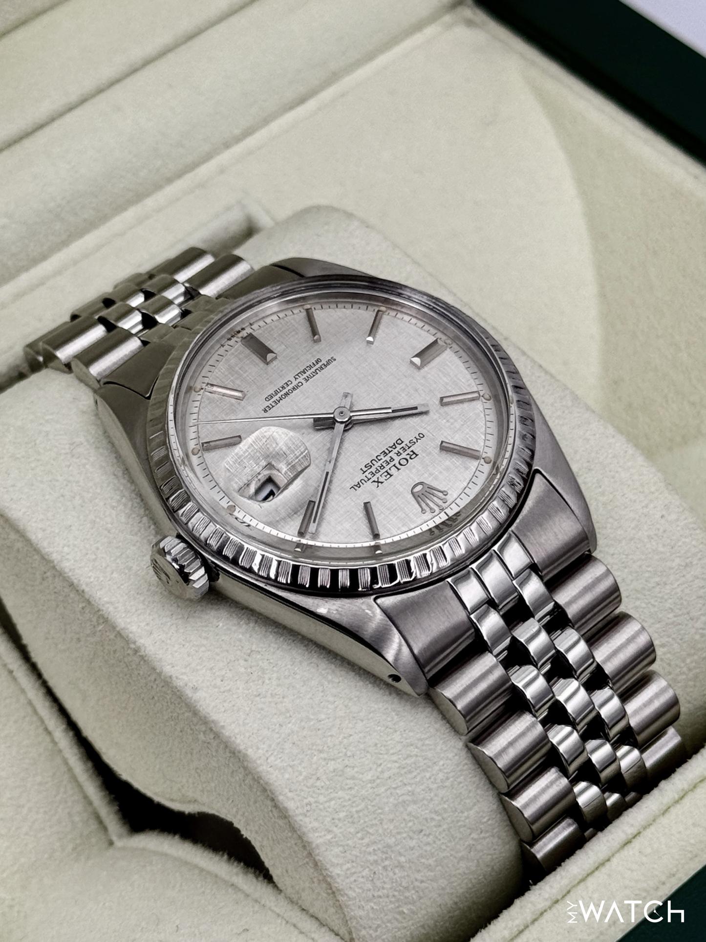 1970 Rolex Datejust 36mm 1603 Stainless Steel Jubilee Silver Linen Dial - MyWatchLLC
