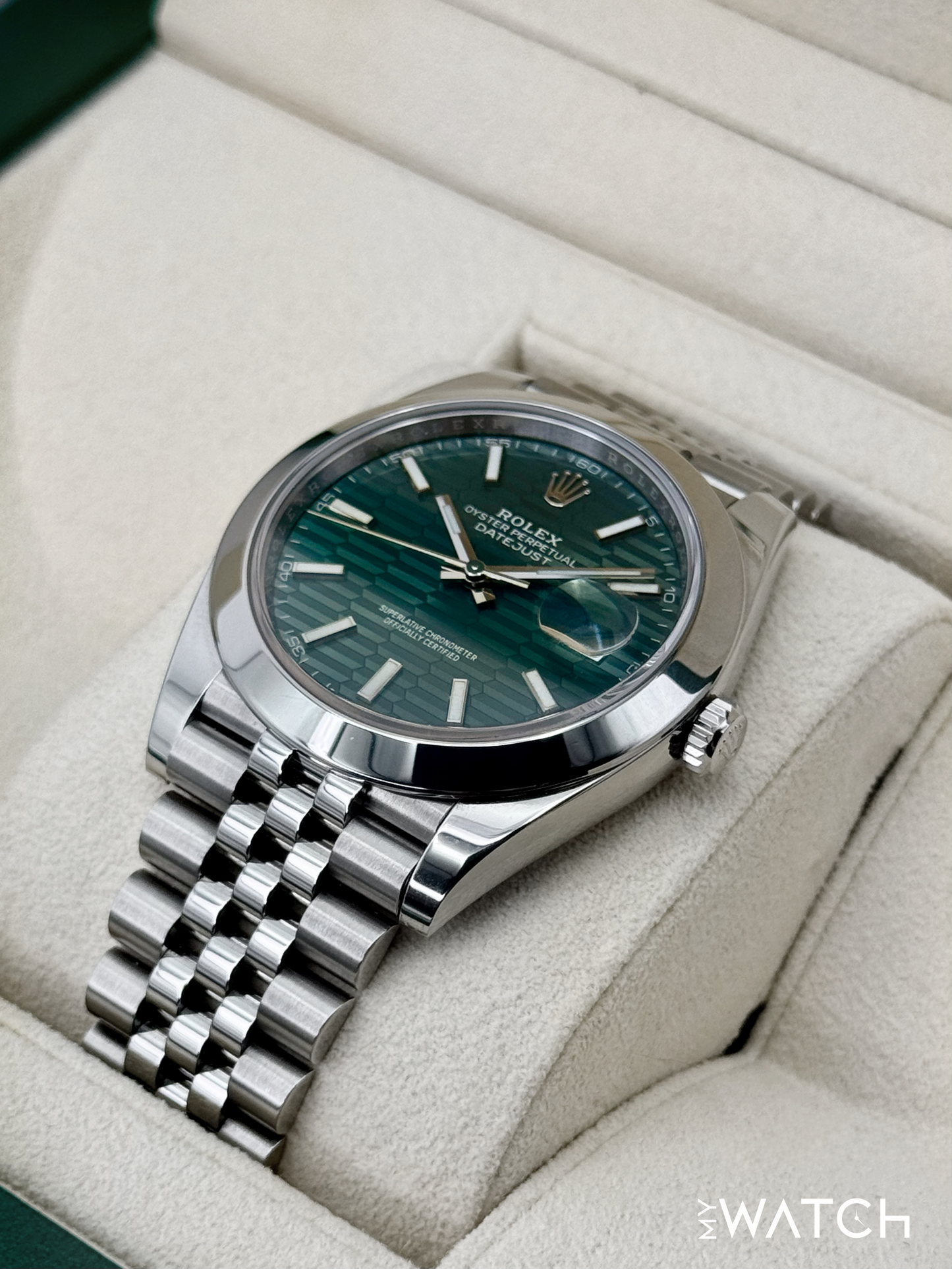 2023 Rolex Datejust 41mm 126300 Stainless Steel Jubilee Green Motif Dial