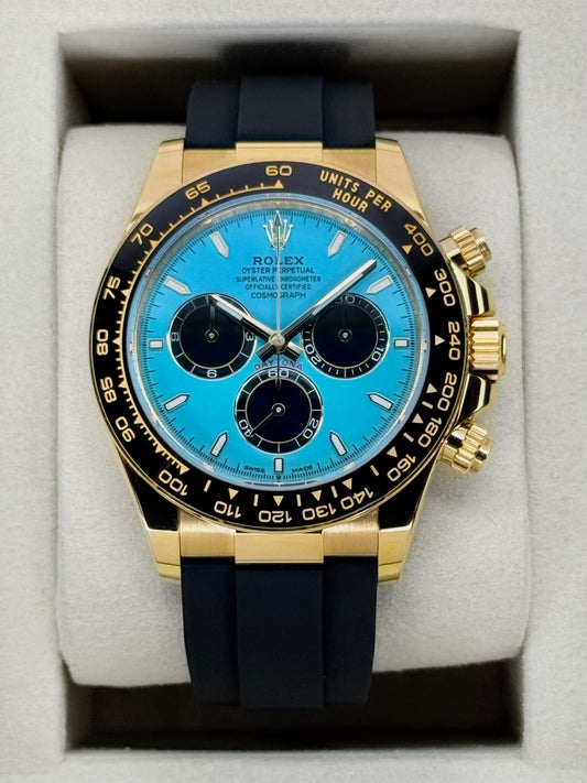 2025 Rolex Daytona 40mm 126518LN Yellow Gold Oysterflex Turquoise Dial