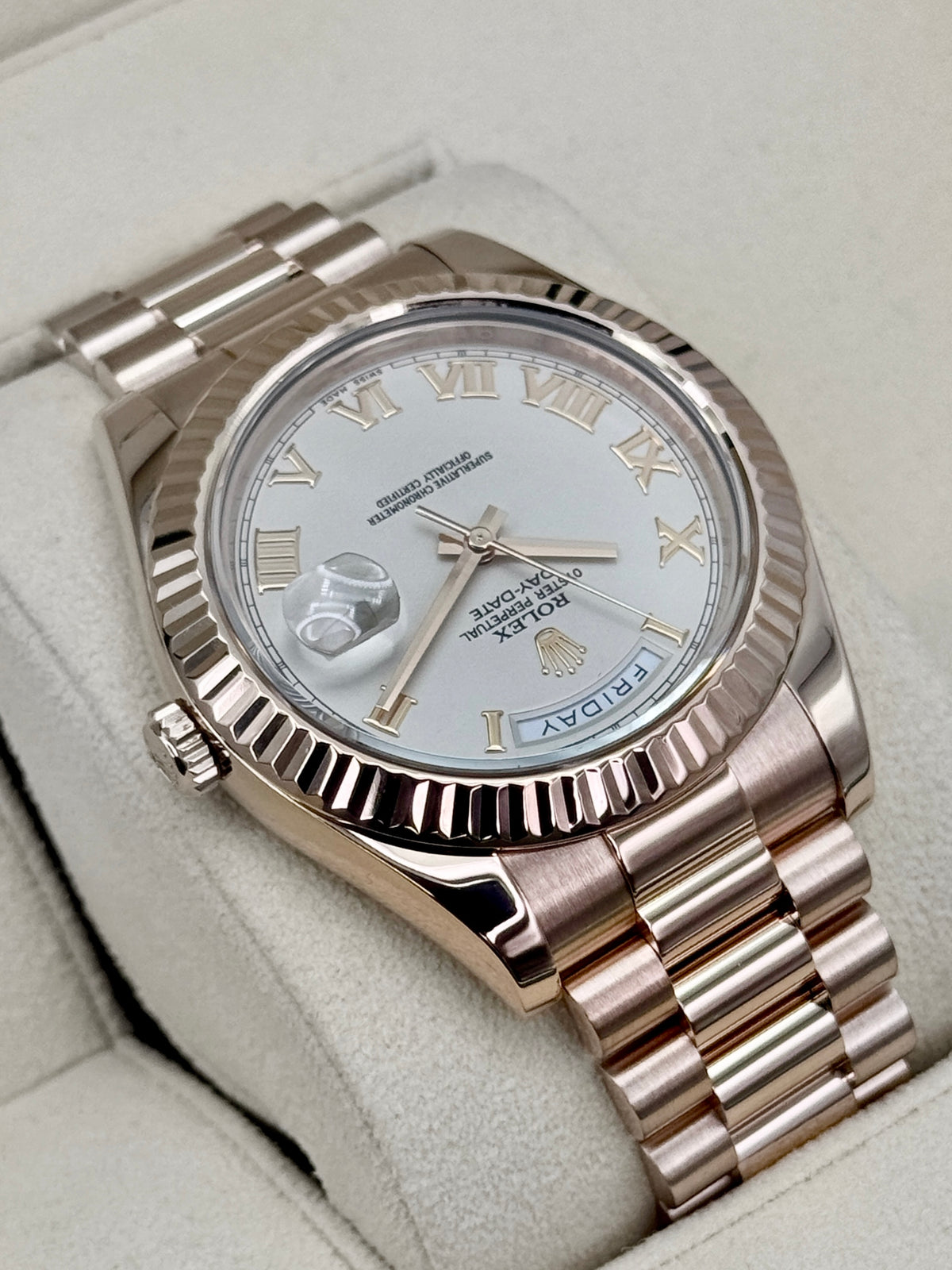 2016 Rolex Day-Date II 41mm 218235 Presidential 18kt Rose Gold Ivory White Dial